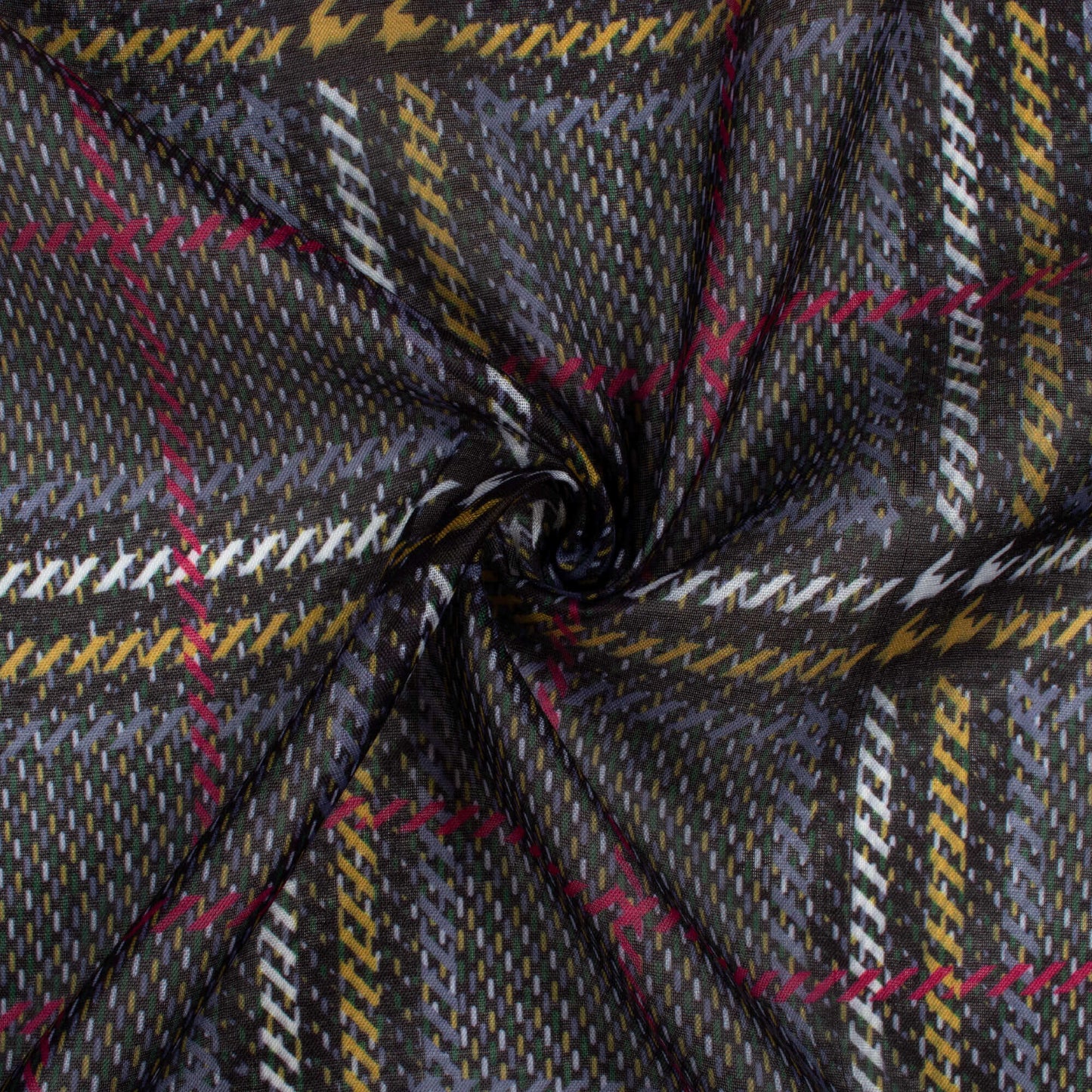 Black And Yellow Checks Pattern Digital Print Poly Mulmul Fabric (Width 40 Inches)