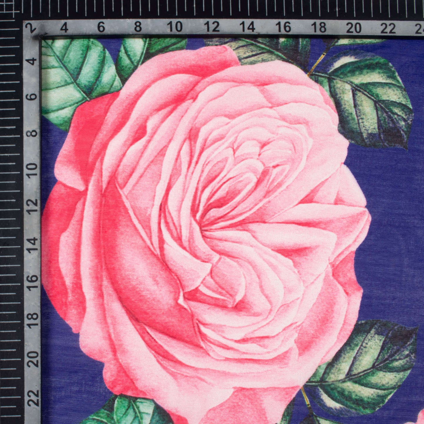 Royal Blue And Rose Pink Floral Pattern Digital Print Poly Mulmul Fabric (Width 40 Inches)