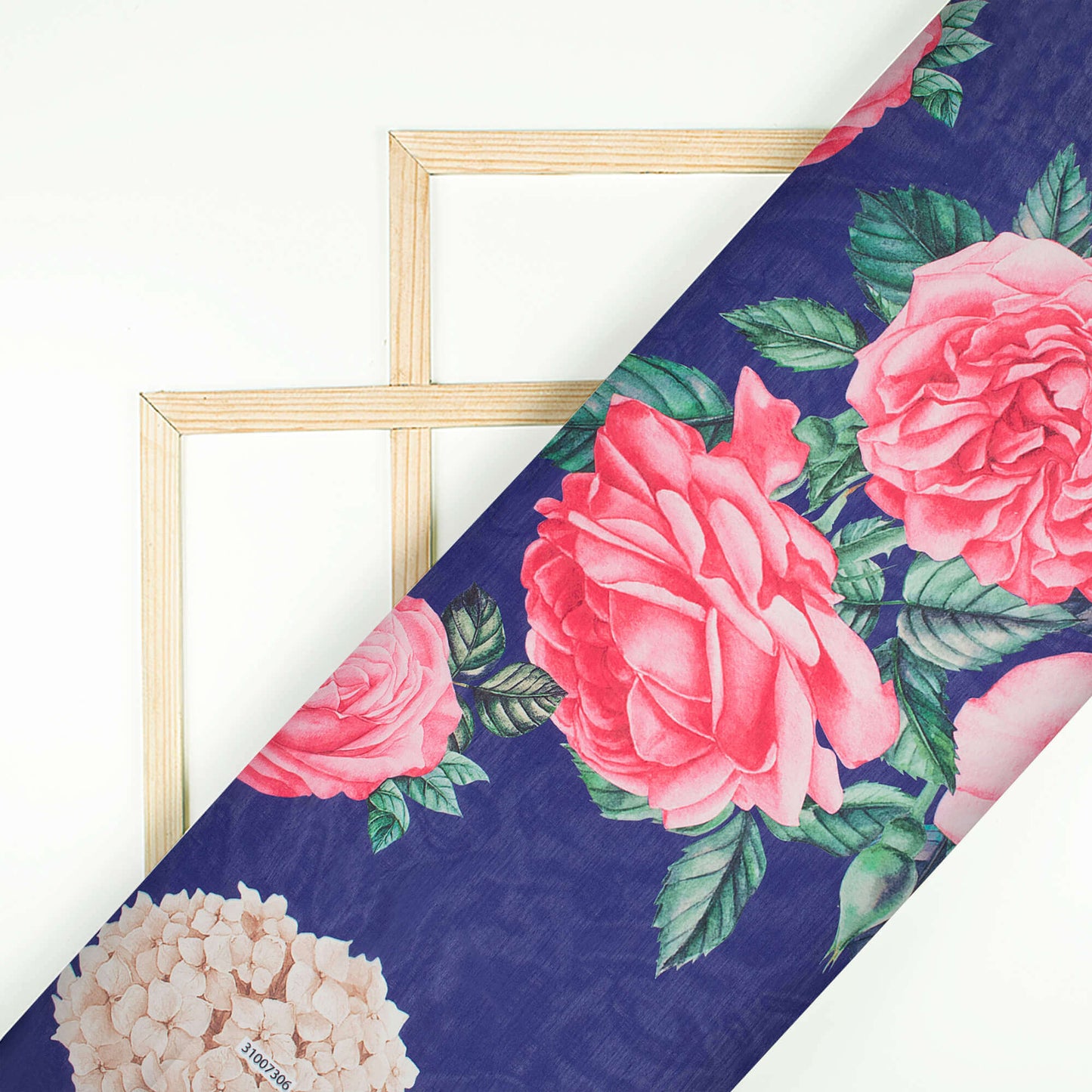 Royal Blue And Rose Pink Floral Pattern Digital Print Poly Mulmul Fabric (Width 40 Inches)