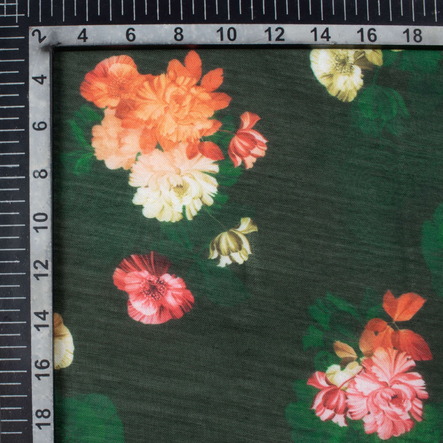 Bottle Green And Rose Pink Floral Pattern Digital Print Poly Mulmul Fabric (Width 40 Inches)