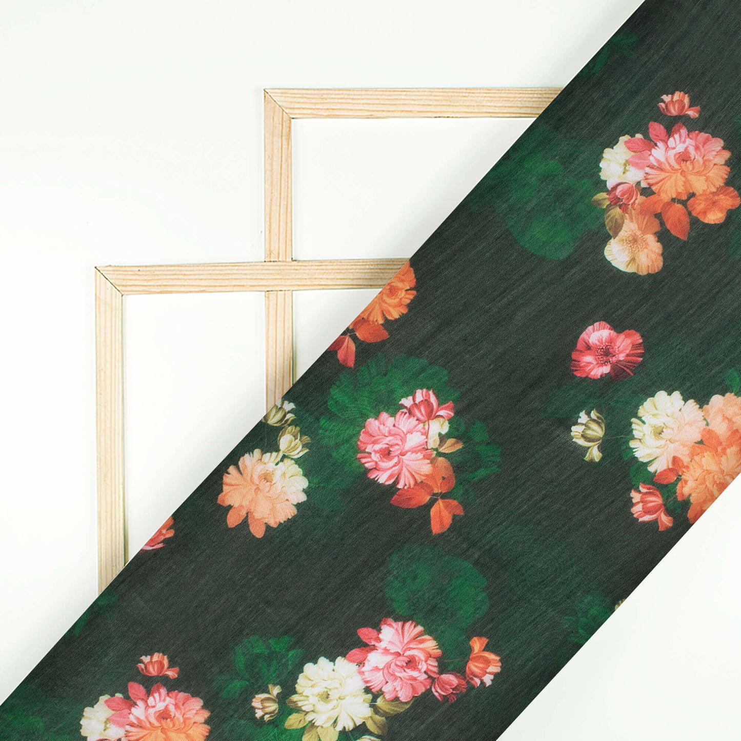 Bottle Green And Rose Pink Floral Pattern Digital Print Poly Mulmul Fabric (Width 40 Inches)