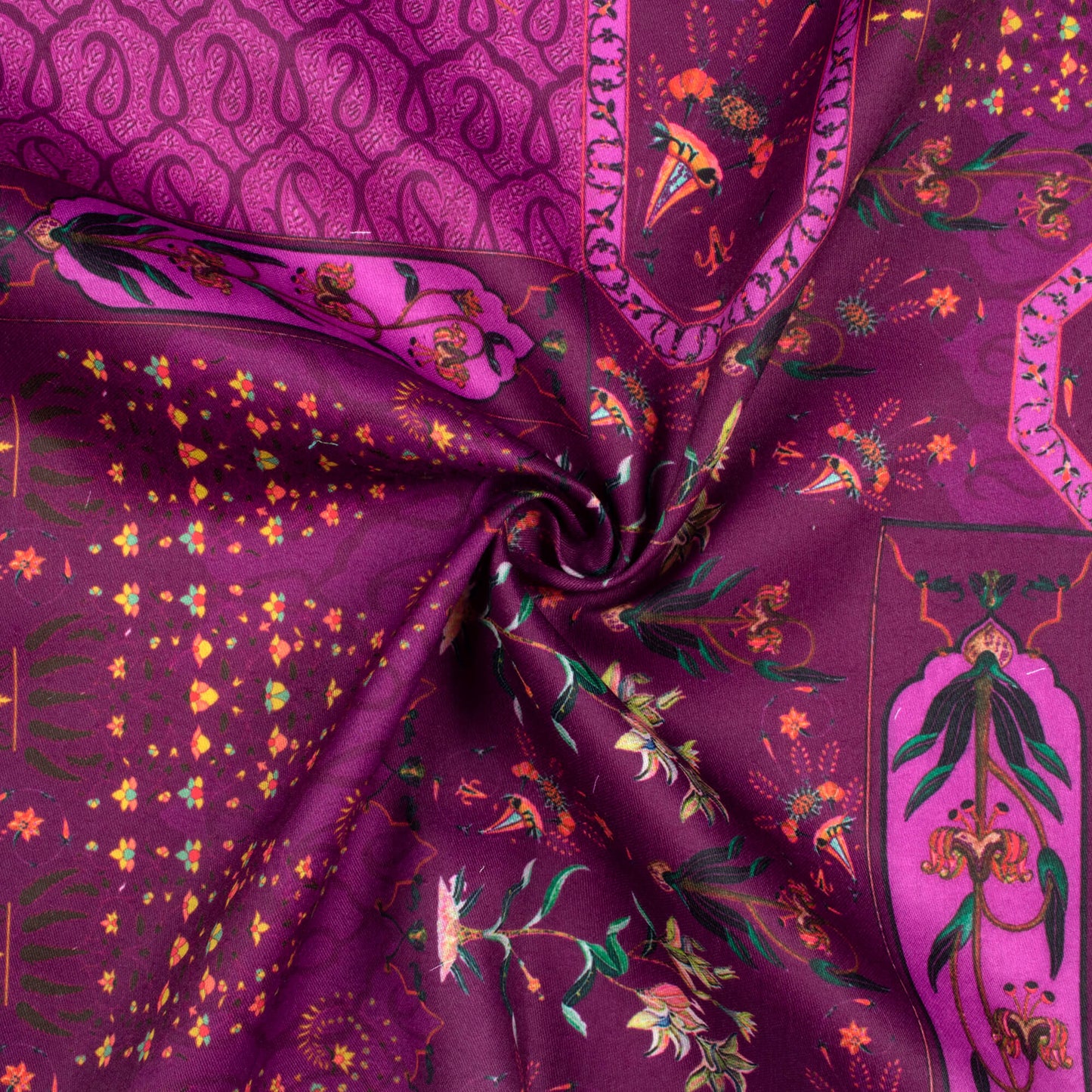 Mulberry Purple Traditional Pattern Digital Print Poly Glazed Cotton Fabric