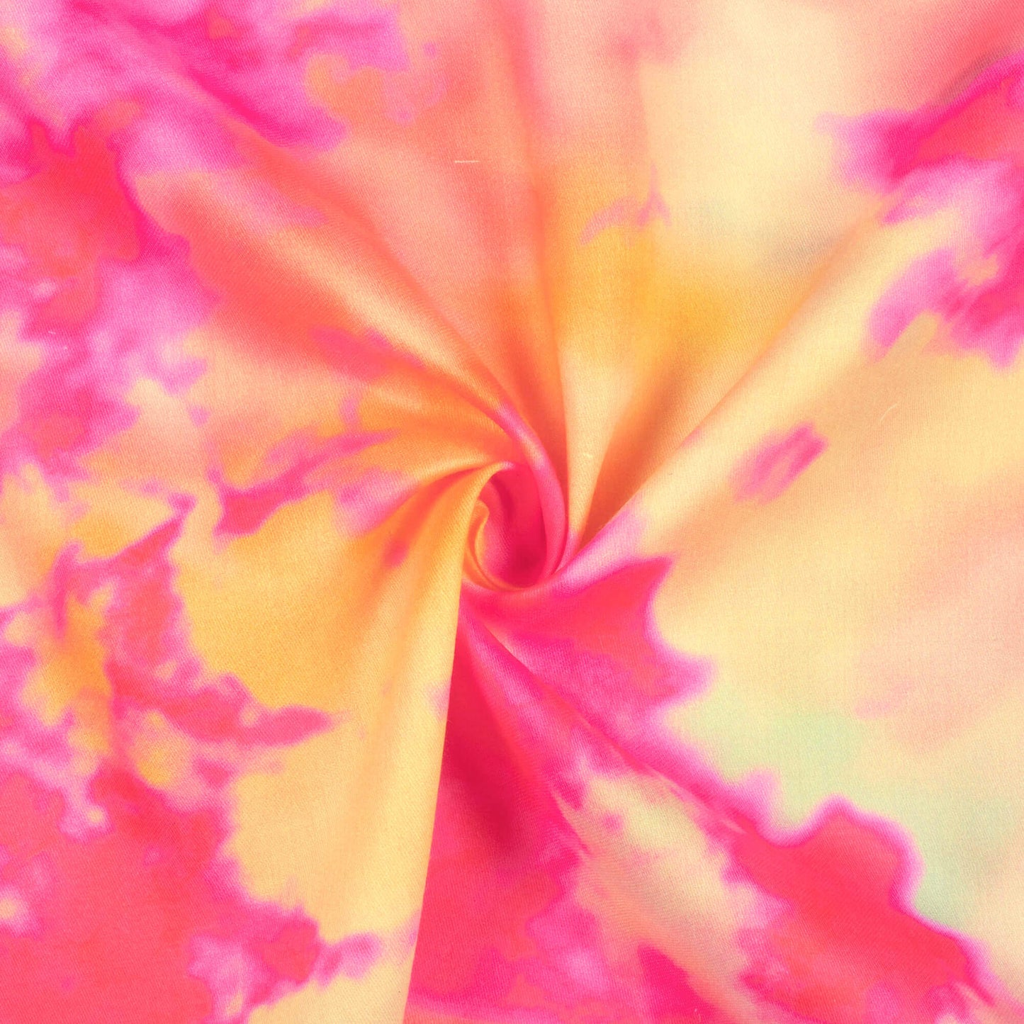 Hot Pink And Laguna Yellow Tye And Dye Pattern Digital Print Poly Glazed Cotton Fabric