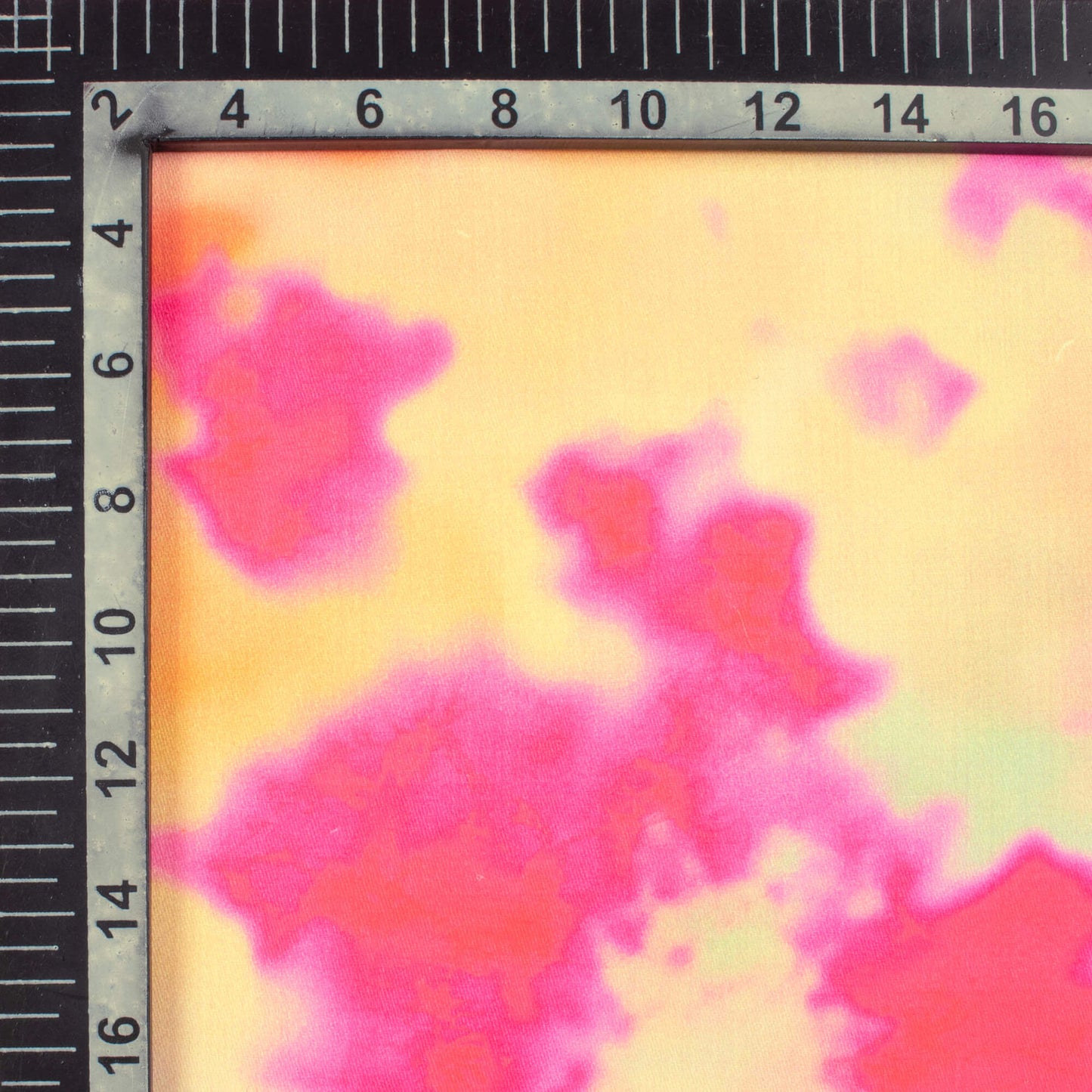 Hot Pink And Laguna Yellow Tye And Dye Pattern Digital Print Poly Glazed Cotton Fabric