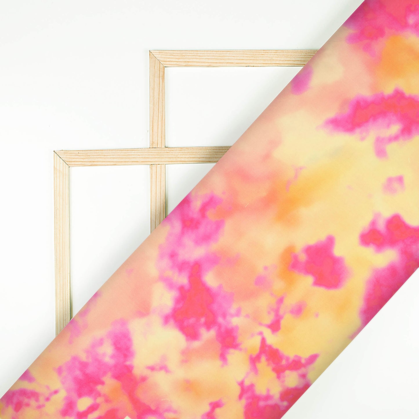 Hot Pink And Laguna Yellow Tye And Dye Pattern Digital Print Poly Glazed Cotton Fabric