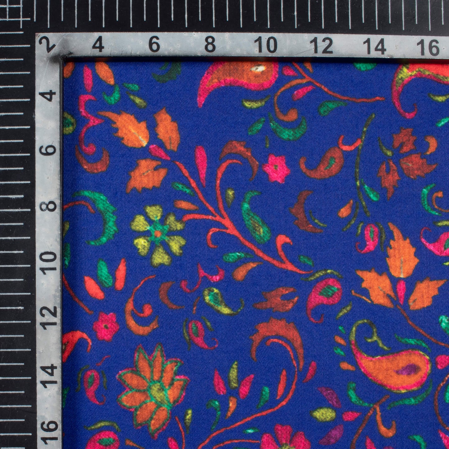 Royal Blue And Persian Red Floral Pattern Digital Print Poly Glazed Cotton Fabric