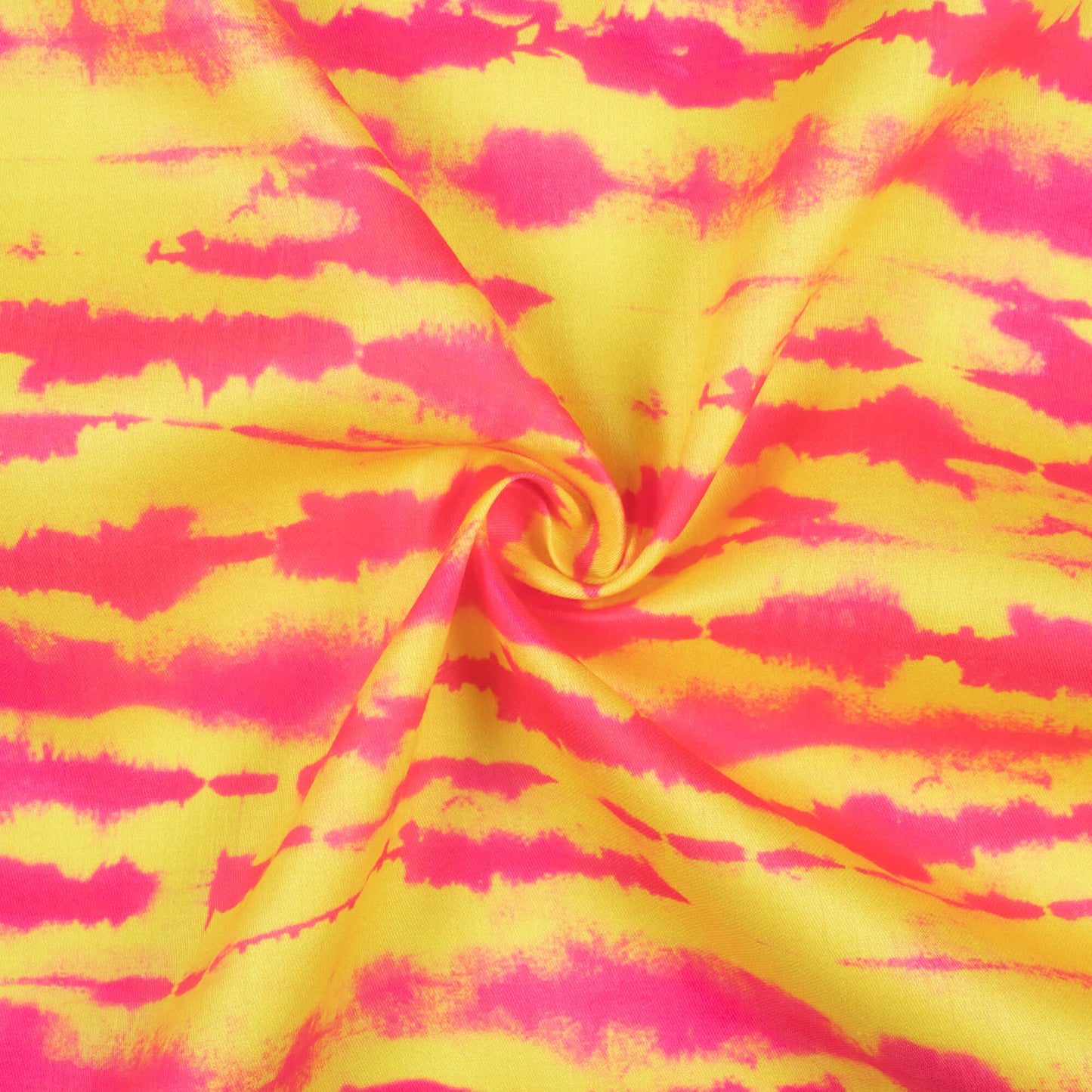 Bumblebee Yellow And Hot Pink Shibori Pattern Digital Print Poly Glazed Cotton Fabric