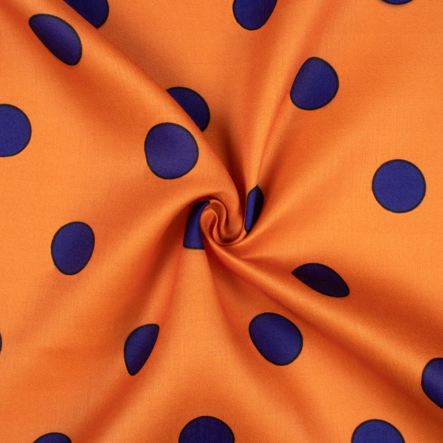 Ochre Orange And Navy Blue Polka Dots Pattern Digital Print Poly Glazed Cotton Fabric