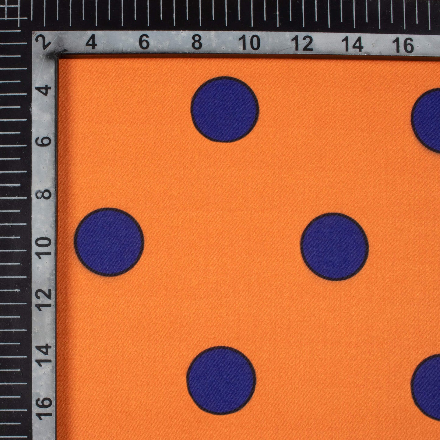 Ochre Orange And Navy Blue Polka Dots Pattern Digital Print Poly Glazed Cotton Fabric