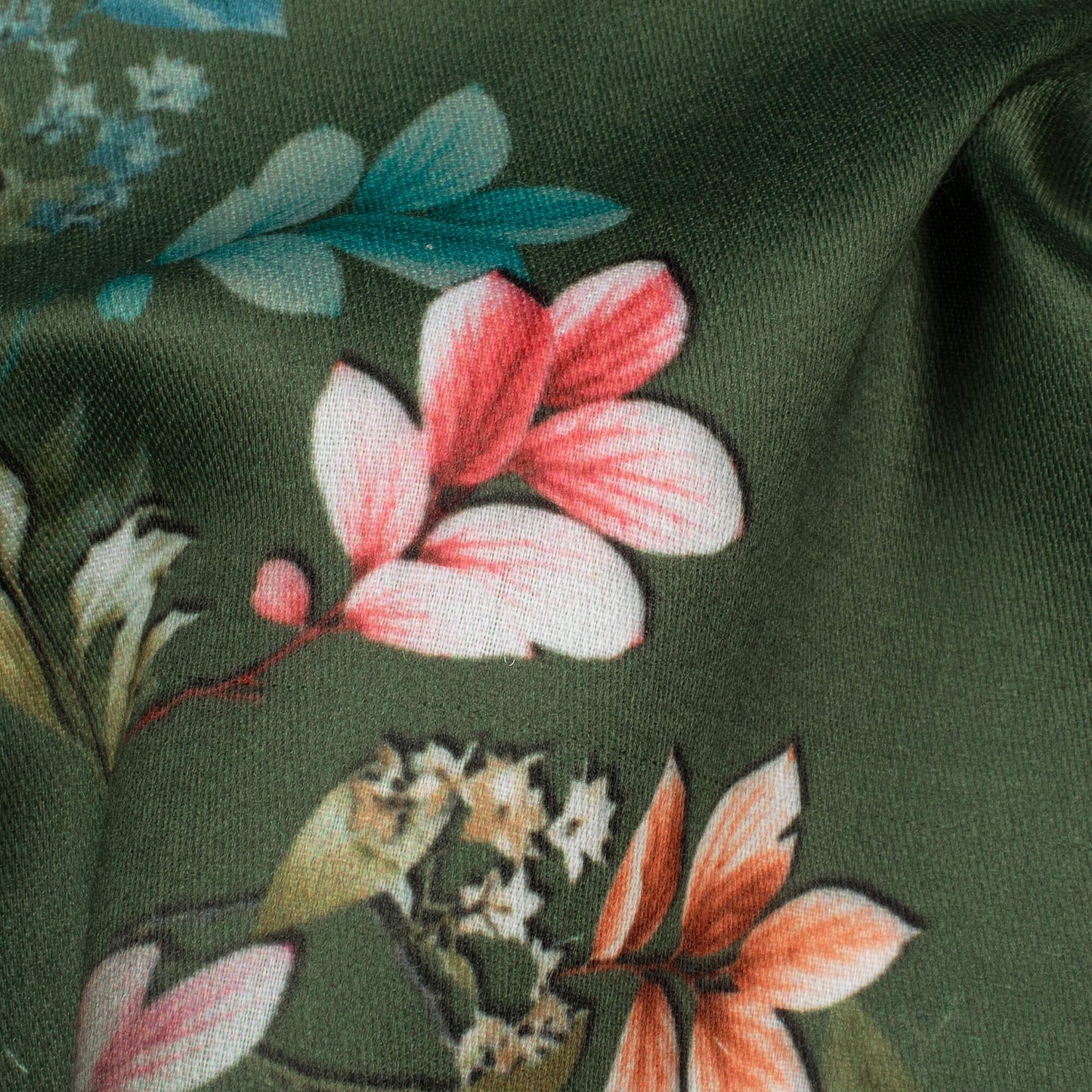 Hunter Green And Pink Floral Pattern Digital Print Poly Glazed Cotton Fabric