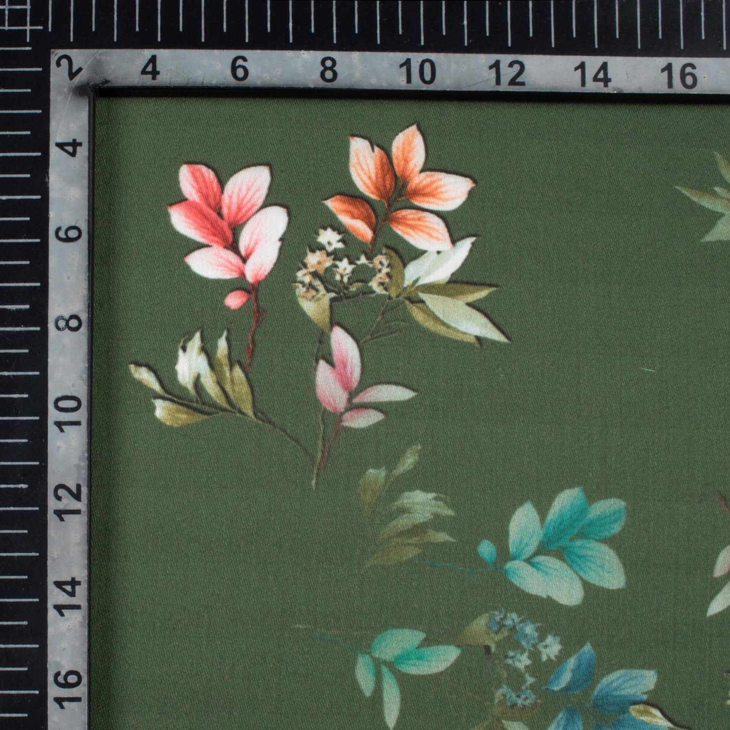 Hunter Green And Pink Floral Pattern Digital Print Poly Glazed Cotton Fabric