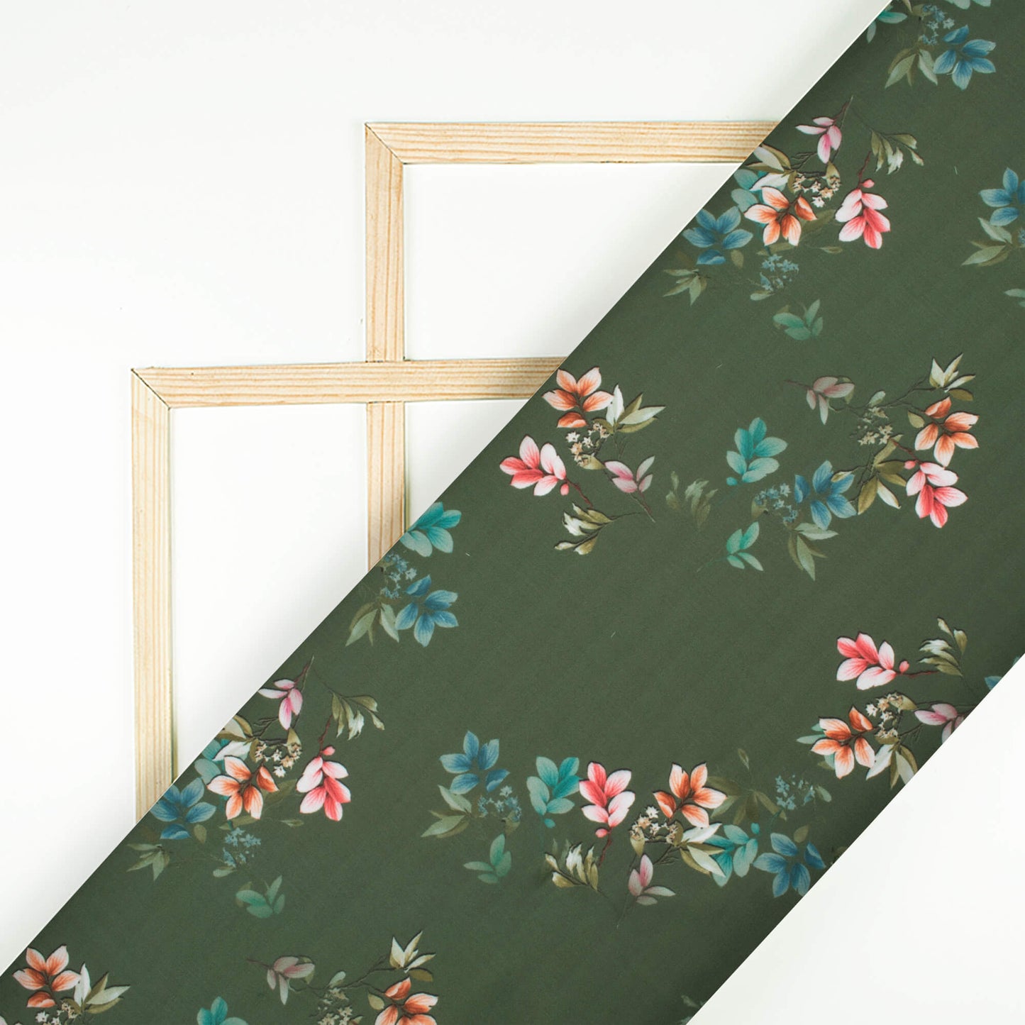 Hunter Green And Pink Floral Pattern Digital Print Poly Glazed Cotton Fabric