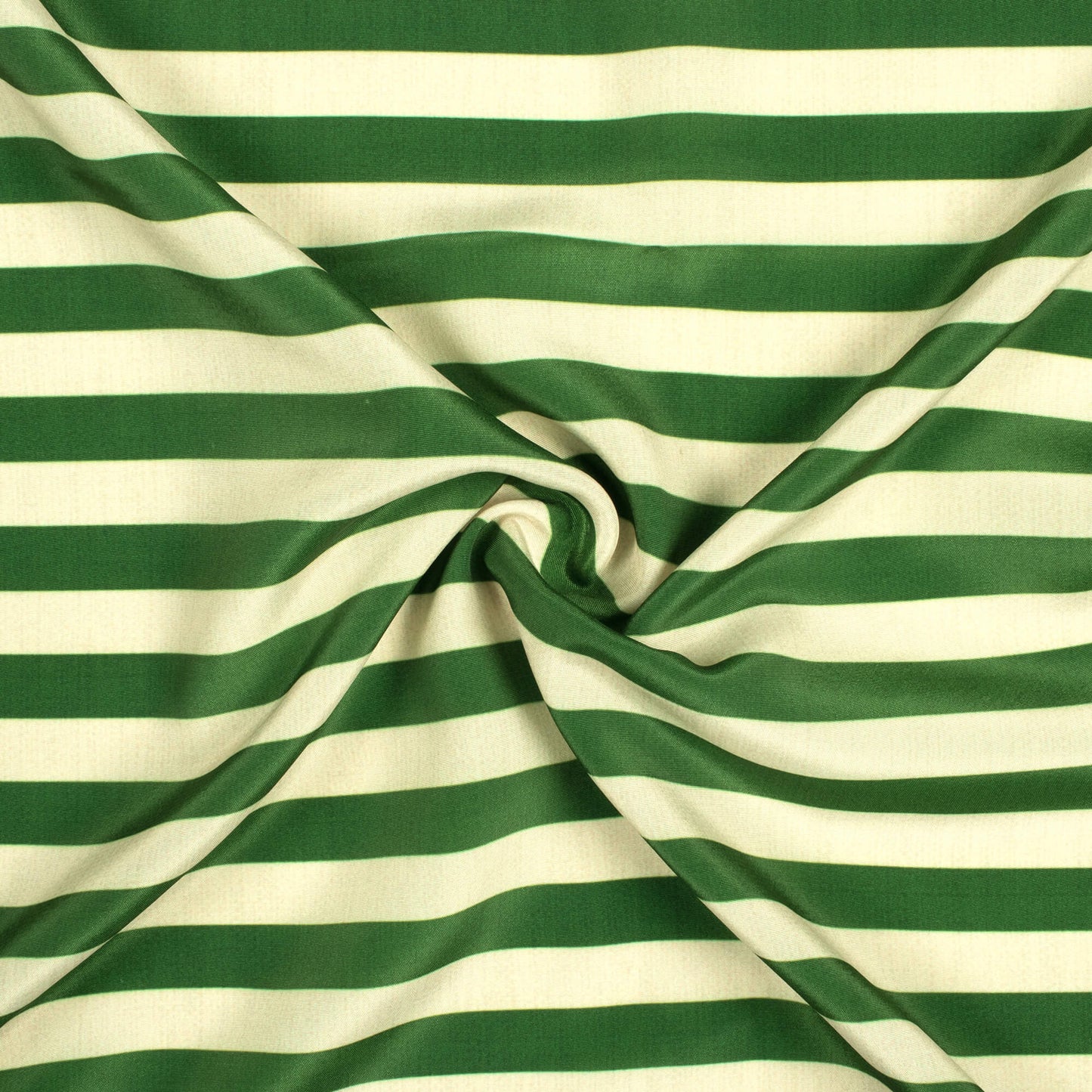 Forest Green And Cream Stripes Pattern Digital Print Crisp Silk Fabric
