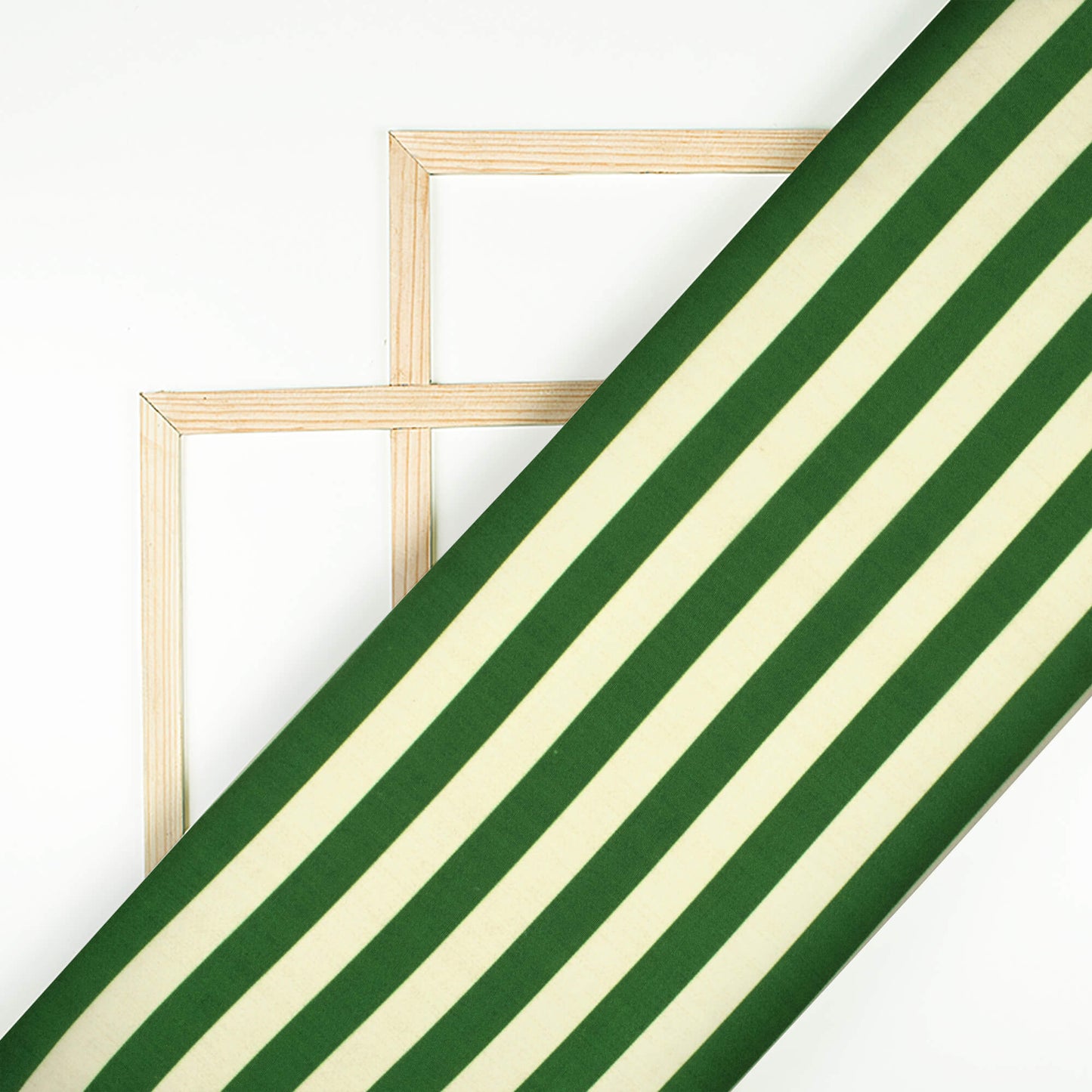 Forest Green And Cream Stripes Pattern Digital Print Crisp Silk Fabric