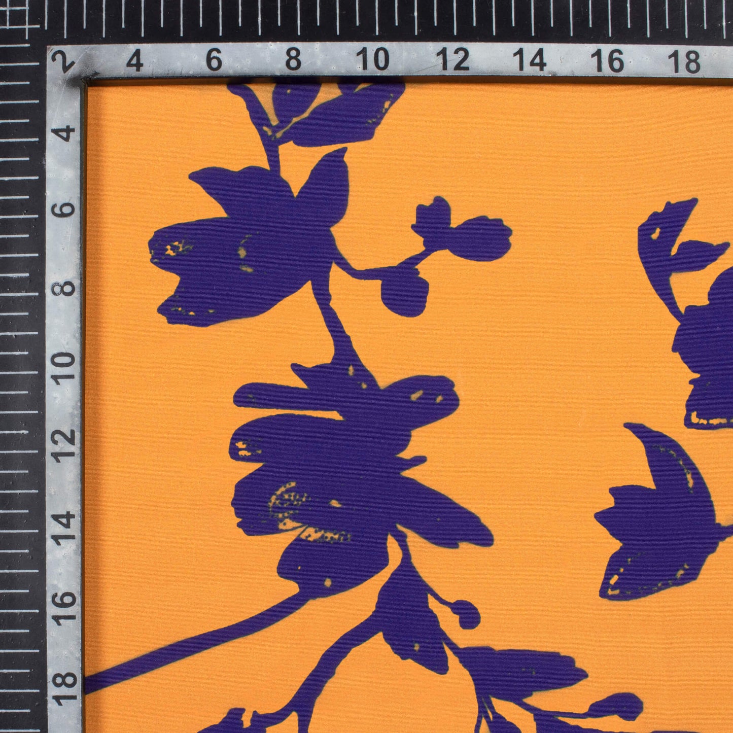 Apricot Orange And Royal Blue Floral Pattern Digital Print Crisp Silk Fabric