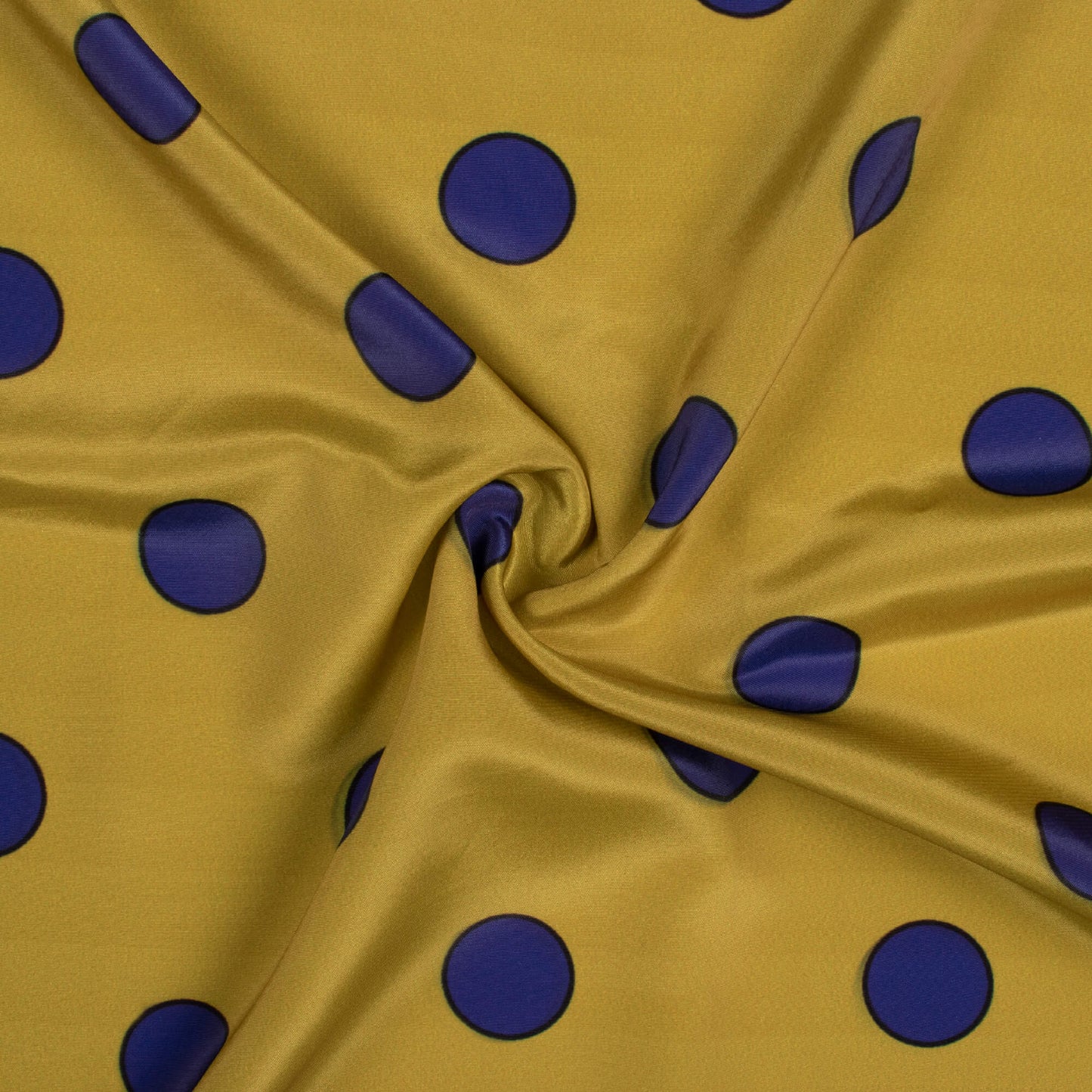 Ochre Yellow And Royal Blue Polka Dots Pattern Digital Print Crisp Silk Fabric