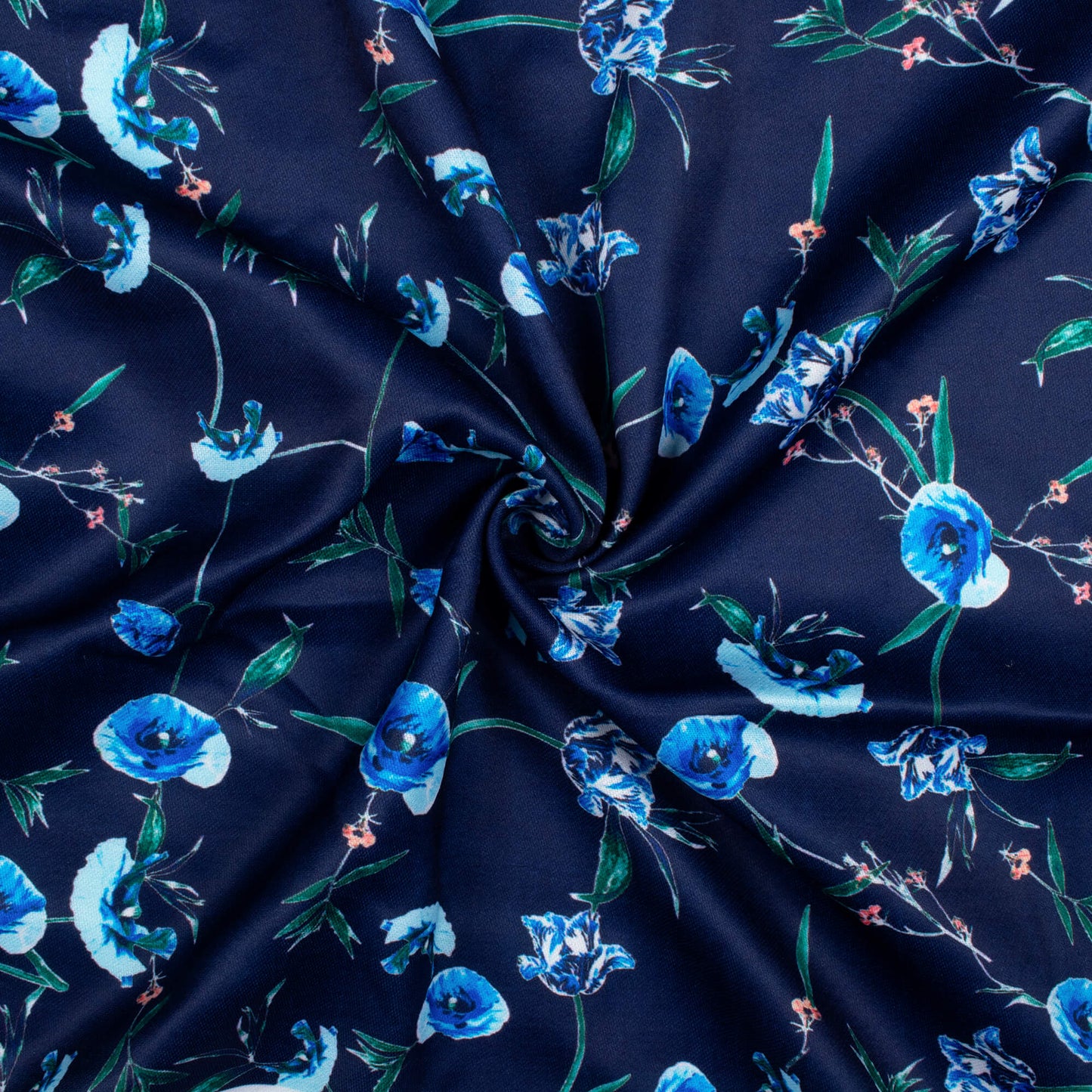 Space Blue And Green Floral Pattern Digital Print Jam Satin Fabric
