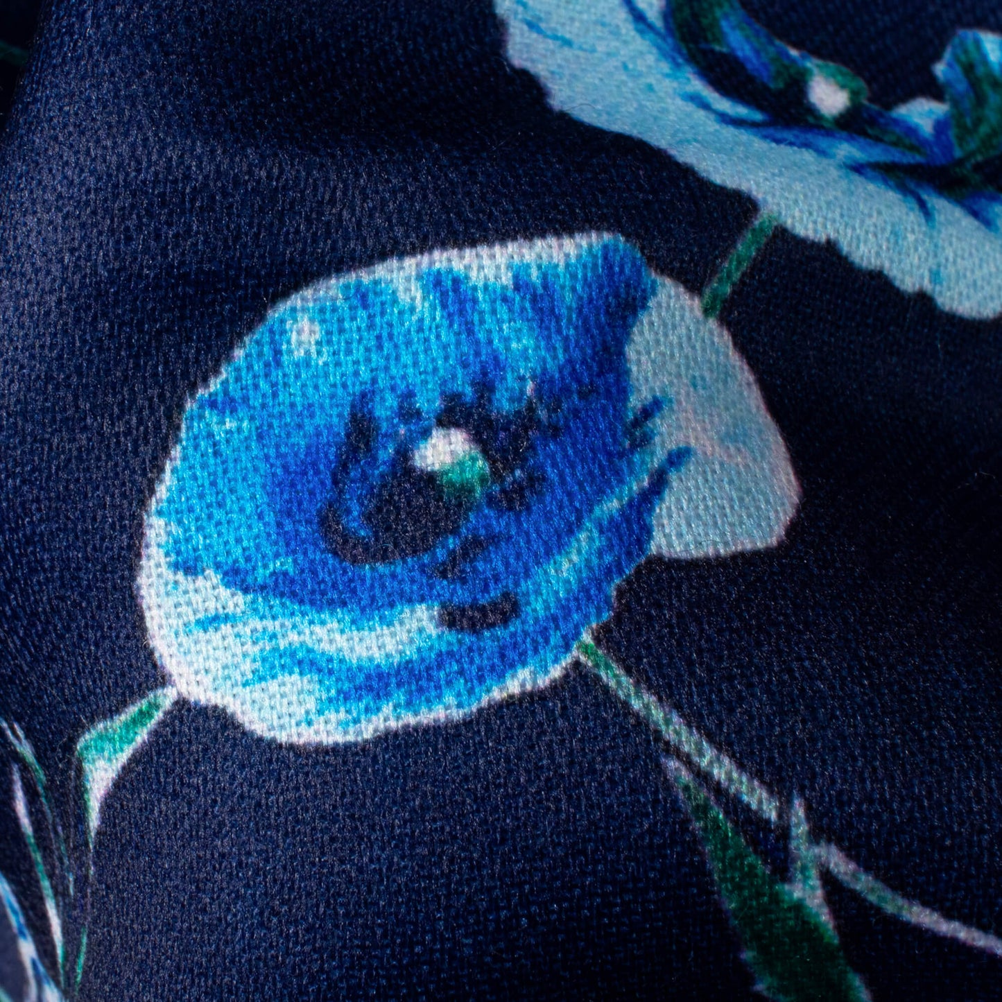 Space Blue And Green Floral Pattern Digital Print Jam Satin Fabric