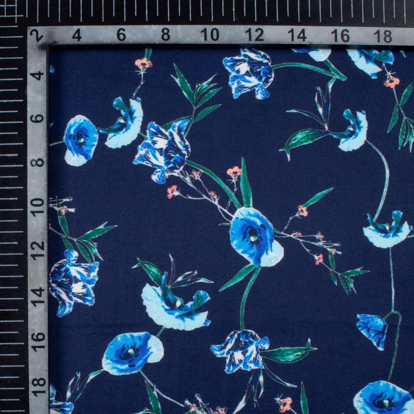 Space Blue And Green Floral Pattern Digital Print Jam Satin Fabric