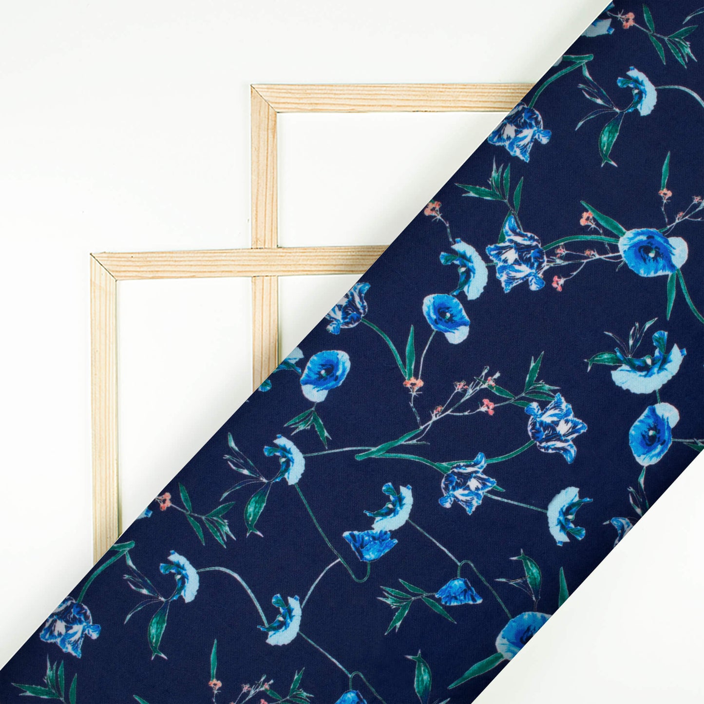 Space Blue And Green Floral Pattern Digital Print Jam Satin Fabric