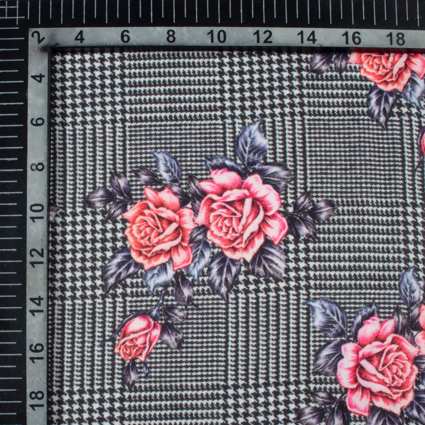 Black And Rose Pink Floral Pattern Digital Print Jam Satin Fabric