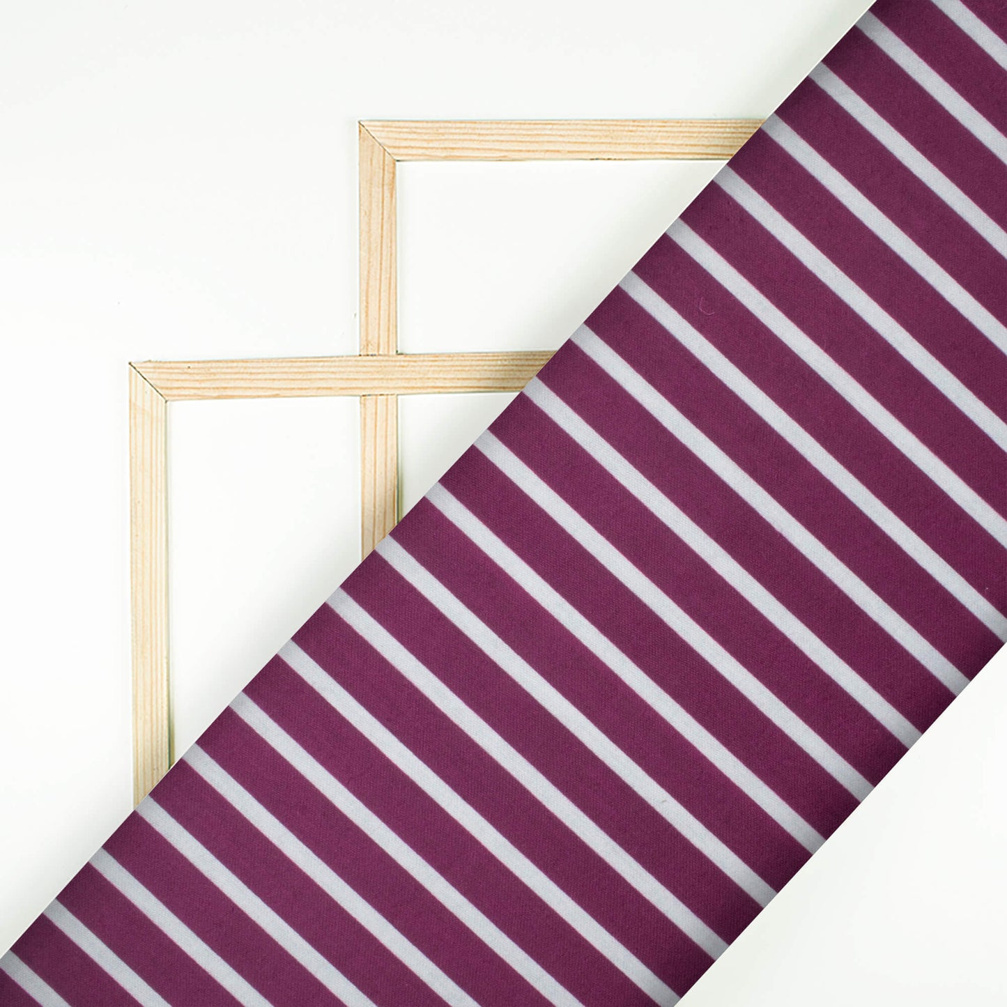 Plum Purple And Off White Stripes Pattern Digital Print Jam Satin Fabric