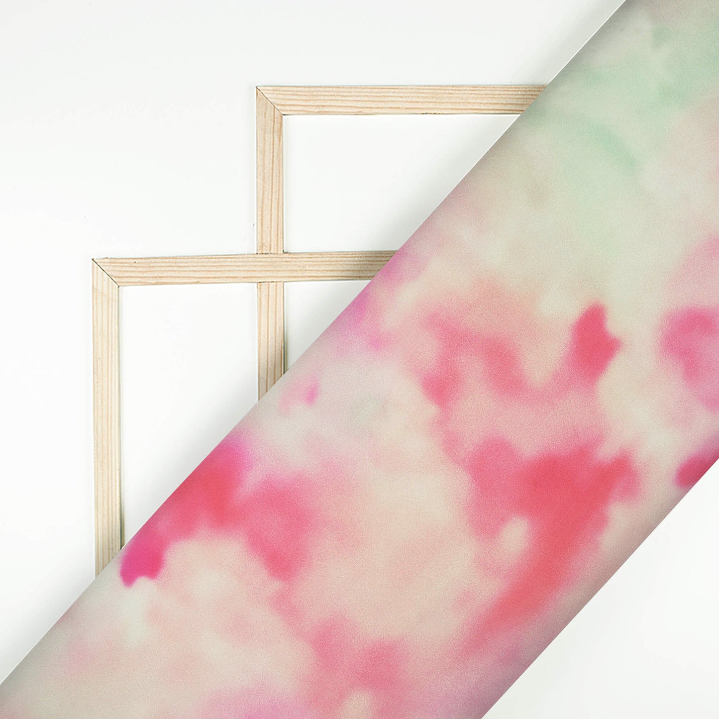 Pink And Green Tye And Dye Pattern Digital Print Poly Micro Crepe Fabric