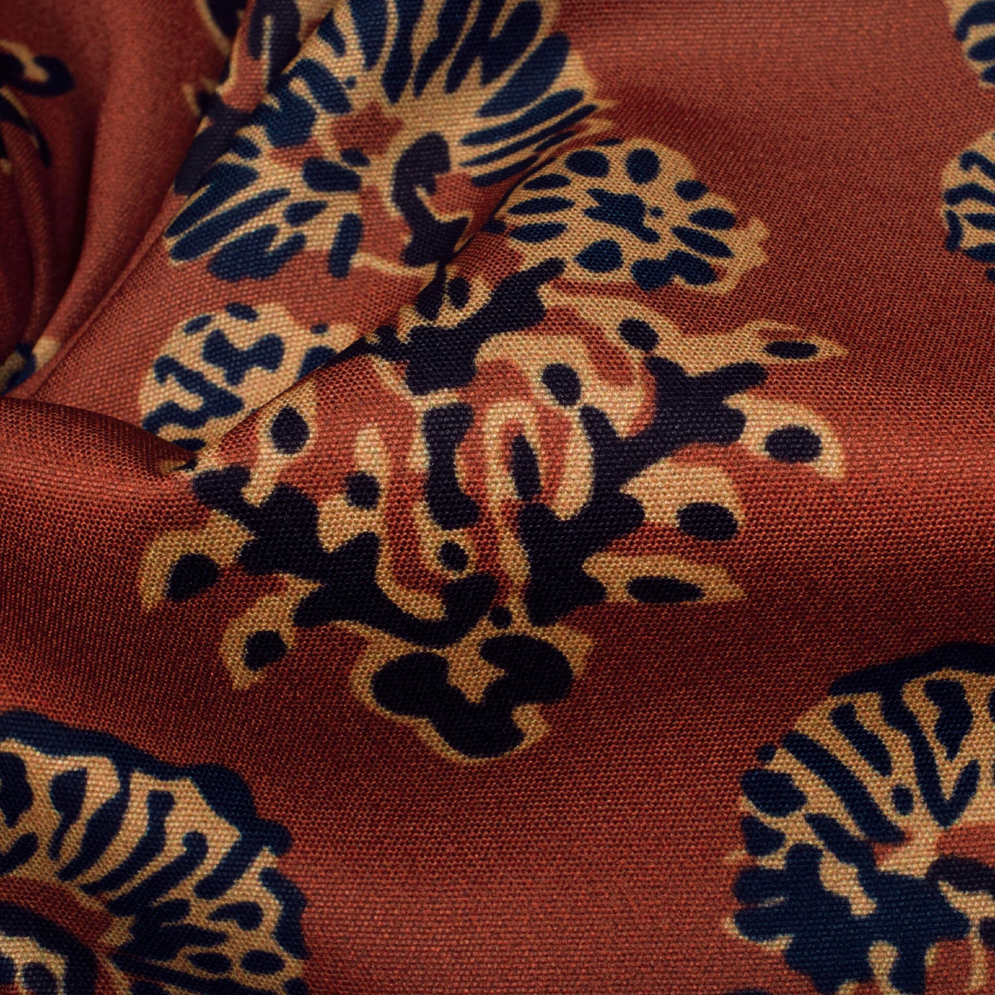 Persian Red And Black Floral Pattern Digital Print Poly Micro Crepe Fabric