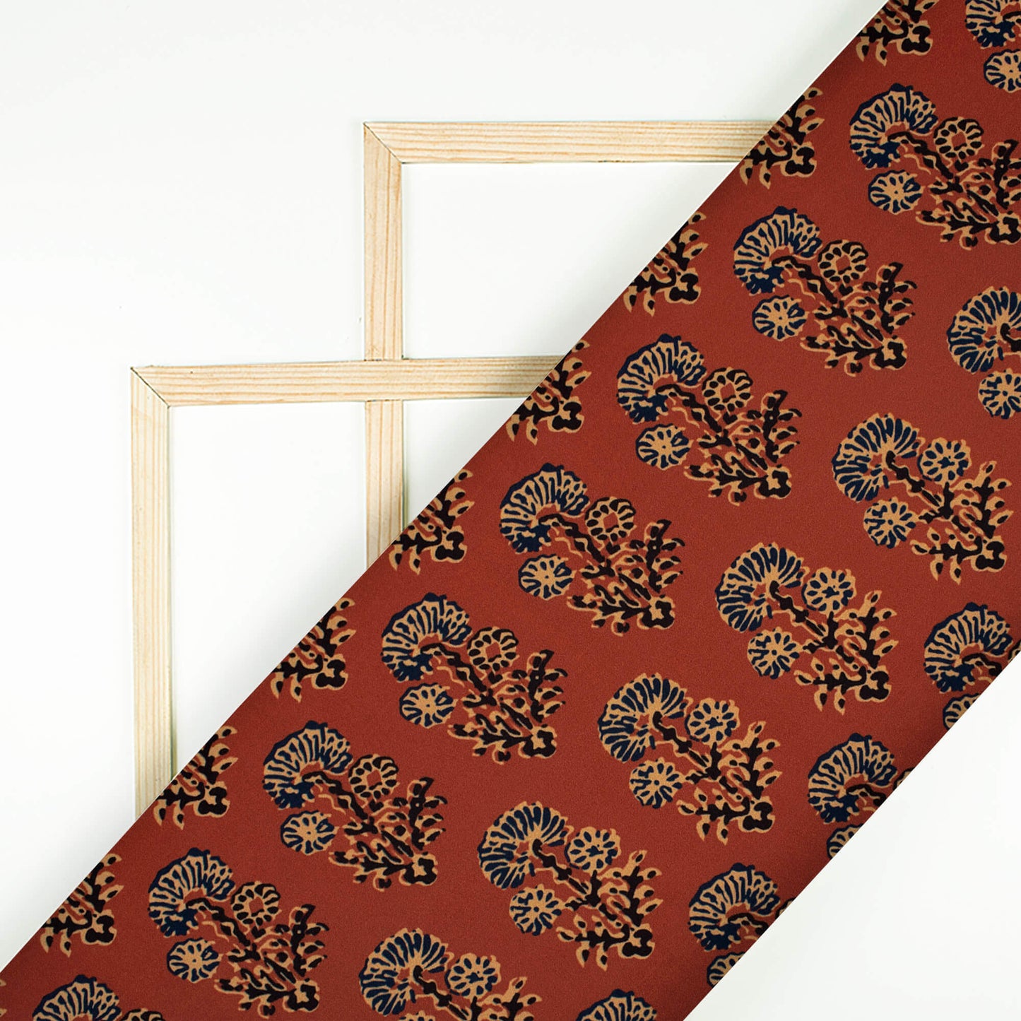 Persian Red And Black Floral Pattern Digital Print Poly Micro Crepe Fabric
