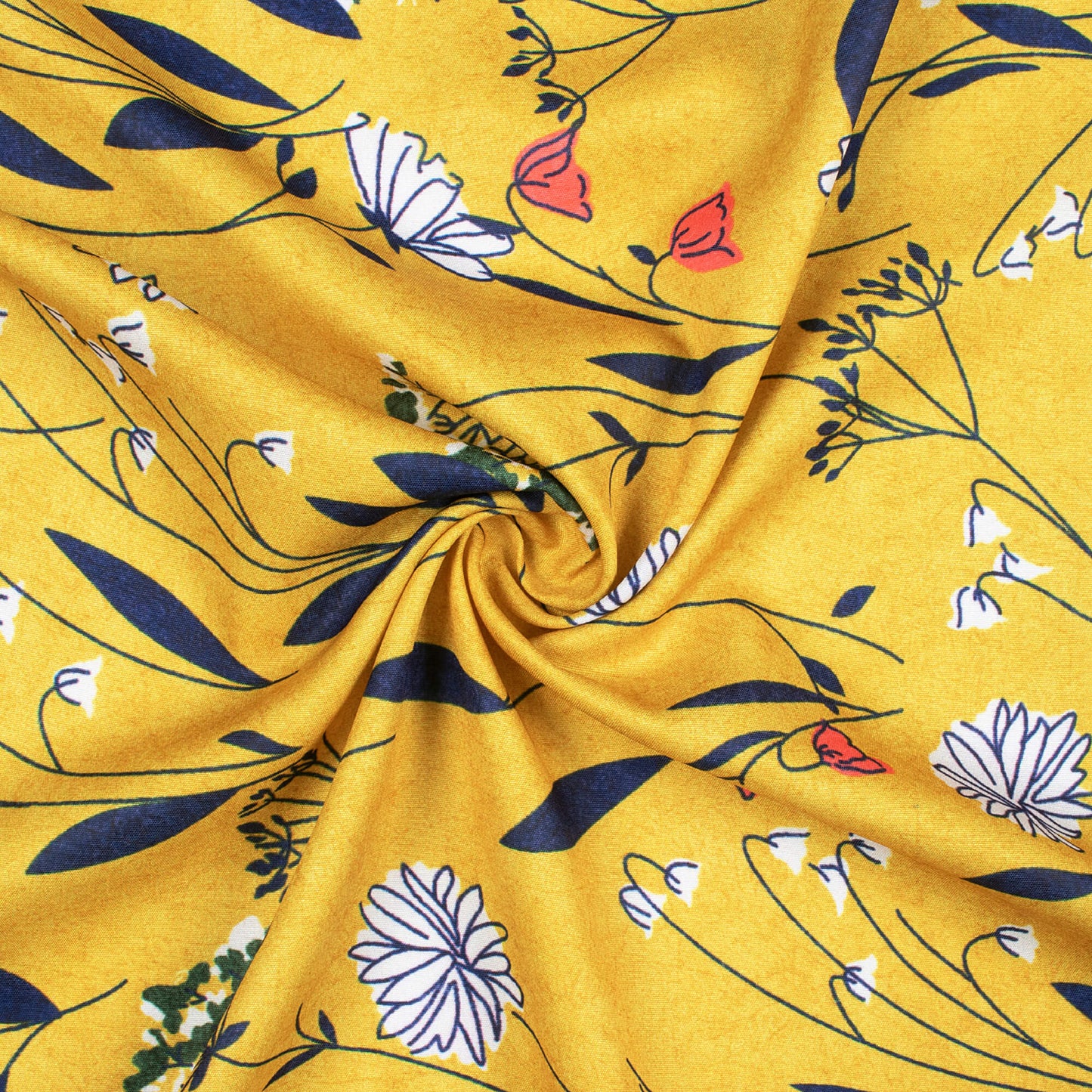 Cyber Yellow And Blue Floral Pattern Digital Print Poly Micro Crepe Fabric