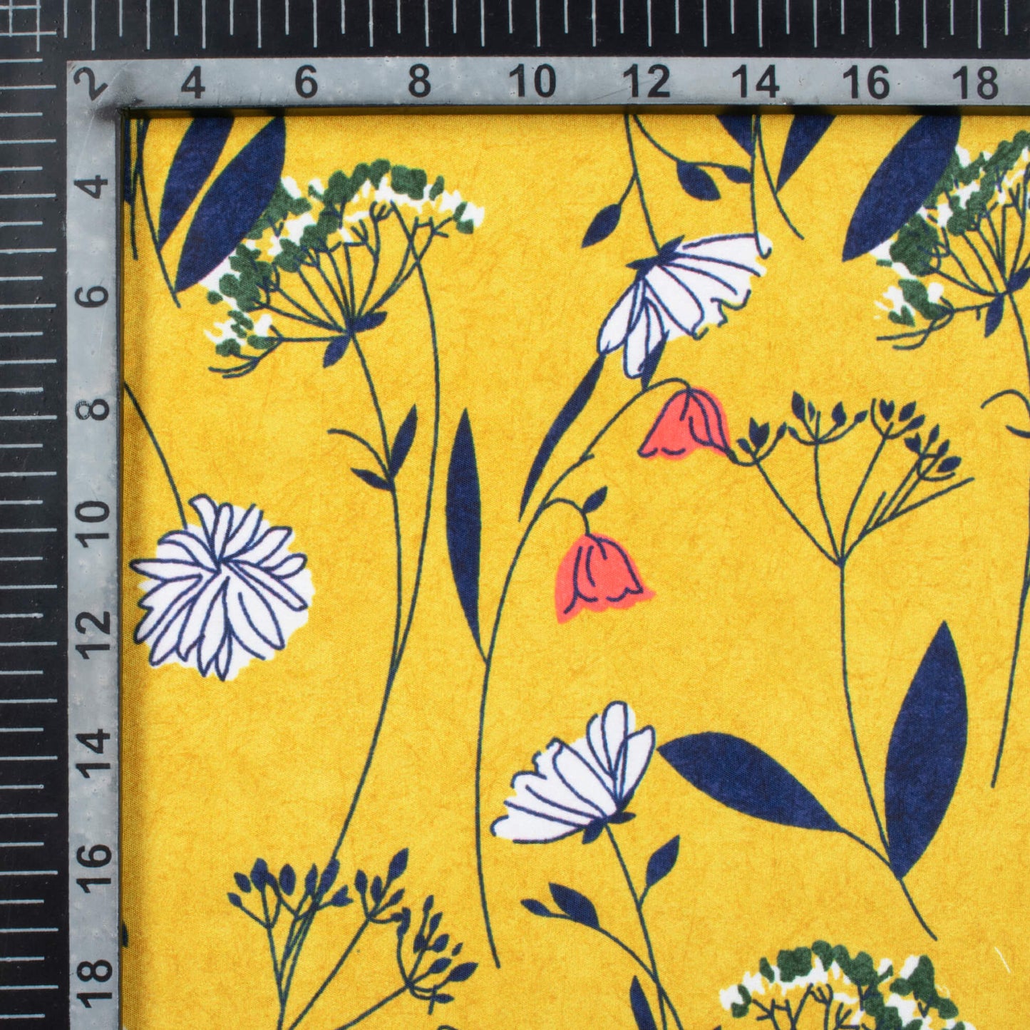 Cyber Yellow And Blue Floral Pattern Digital Print Poly Micro Crepe Fabric
