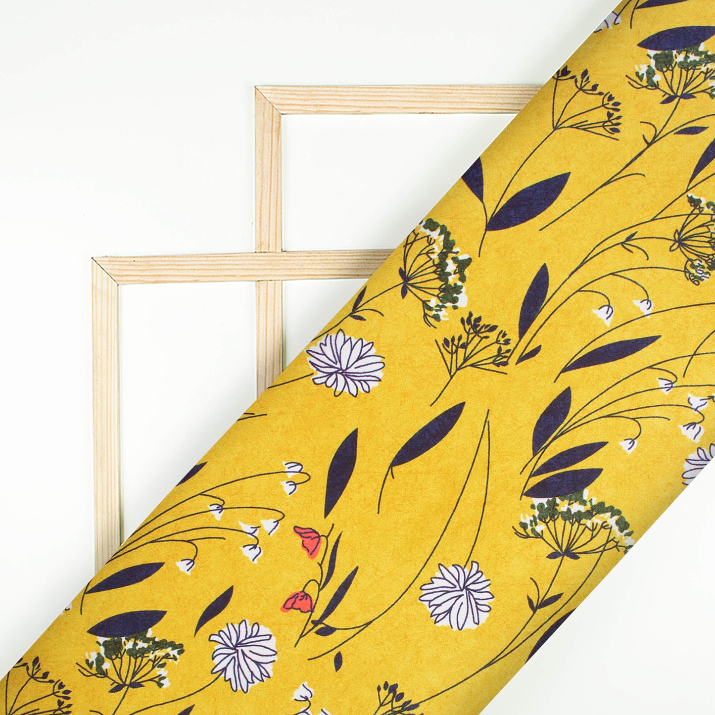 Cyber Yellow And Blue Floral Pattern Digital Print Poly Micro Crepe Fabric