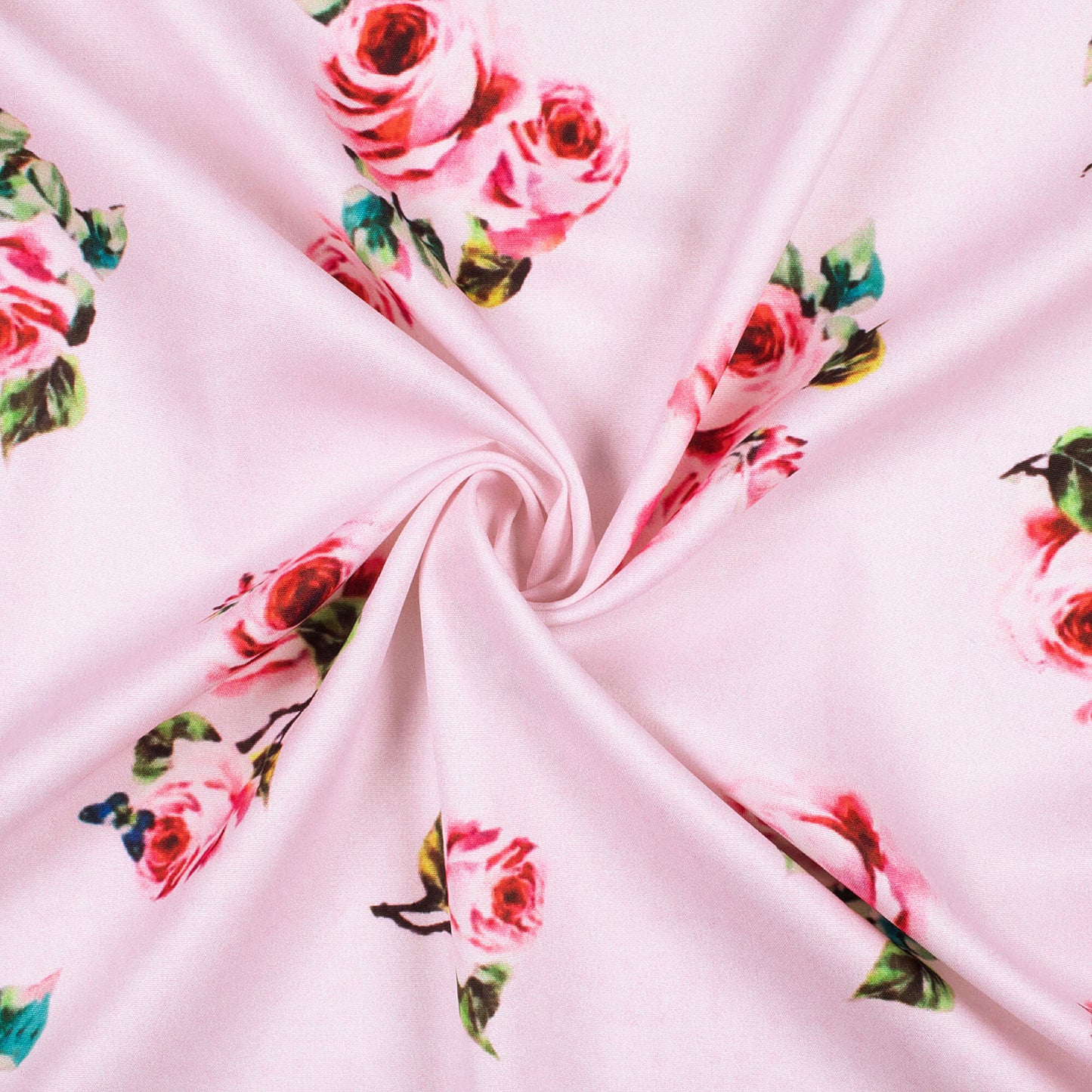 Rose Pink Floral Pattern Digital Print Poly Micro Crepe Fabric