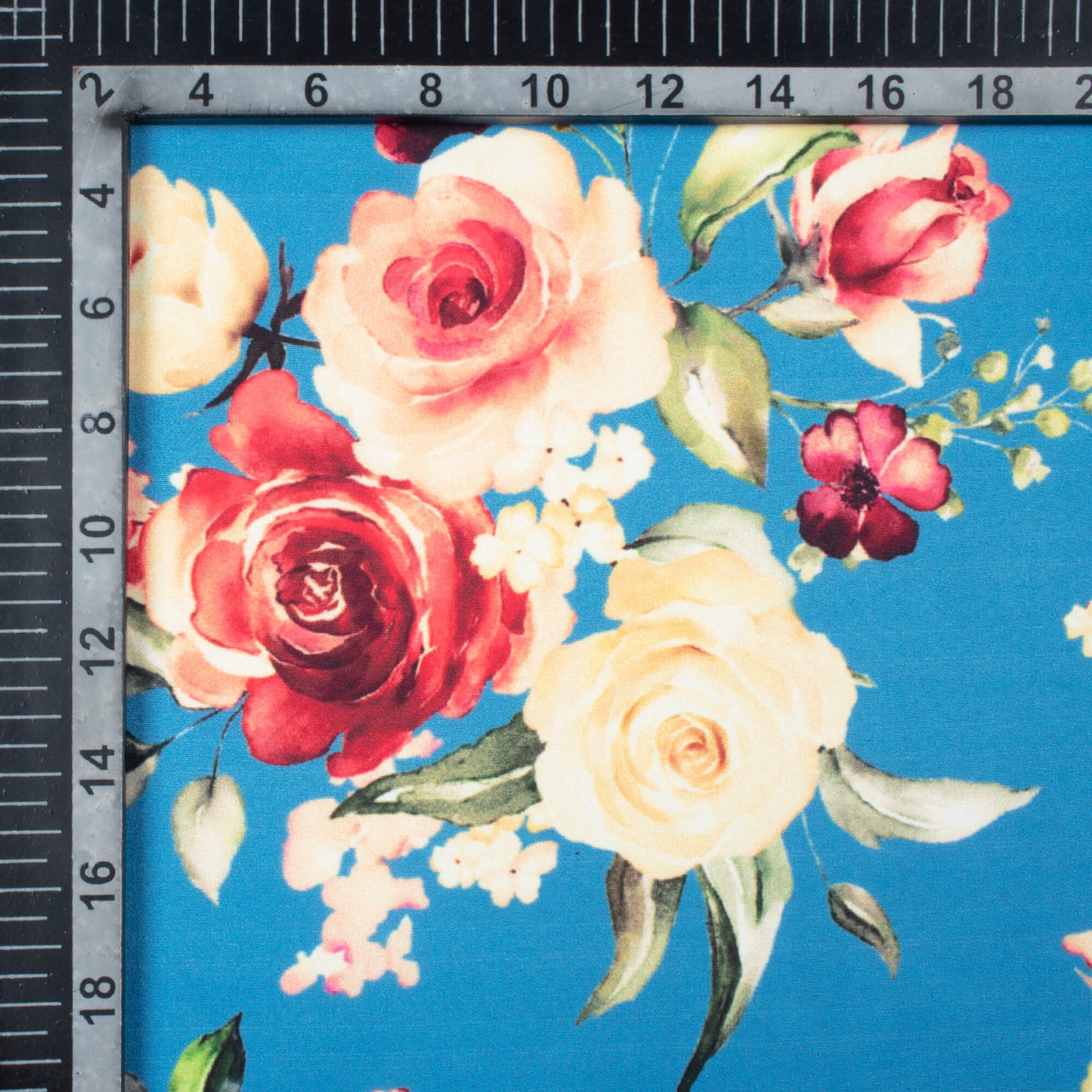 Cerulean Blue And Punch Pink Floral Pattern Digital Print Poly Micro Crepe Fabric