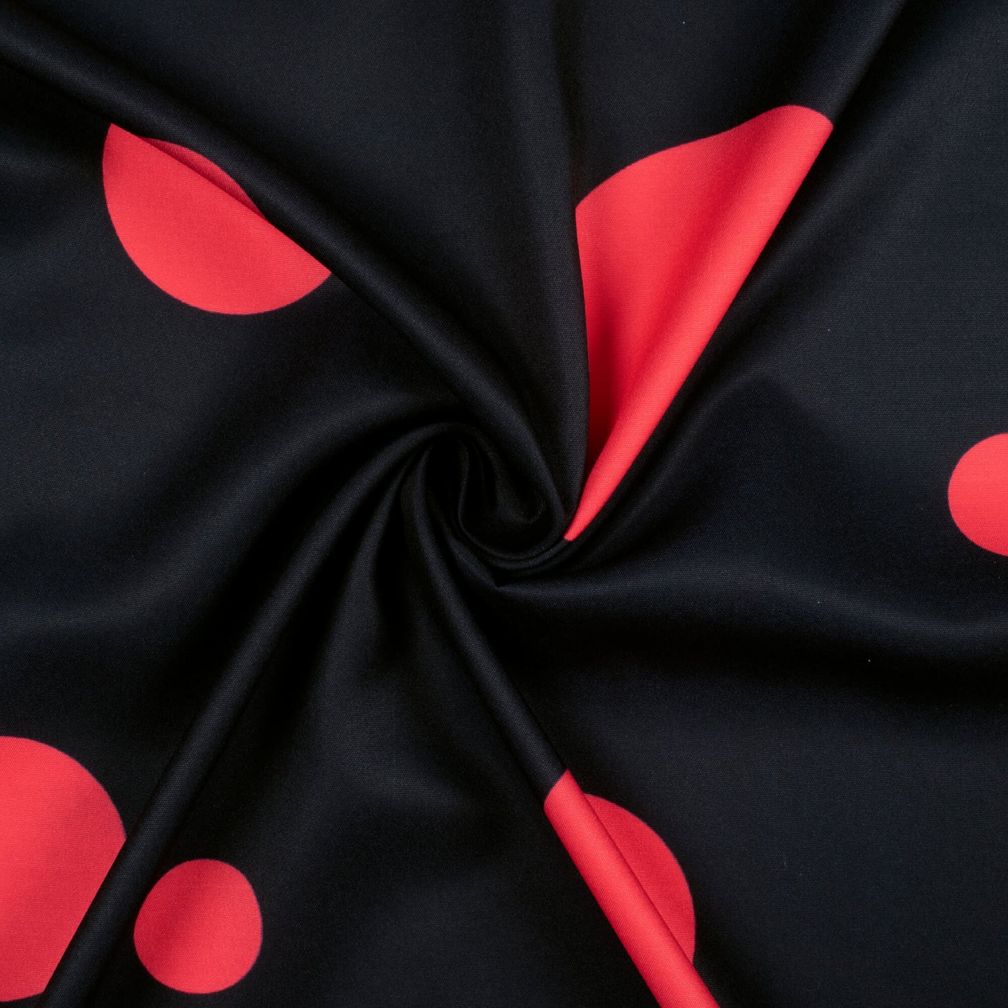 Black And Candy Red Polka Dot Pattern Digital Print Poly Micro Crepe Fabric