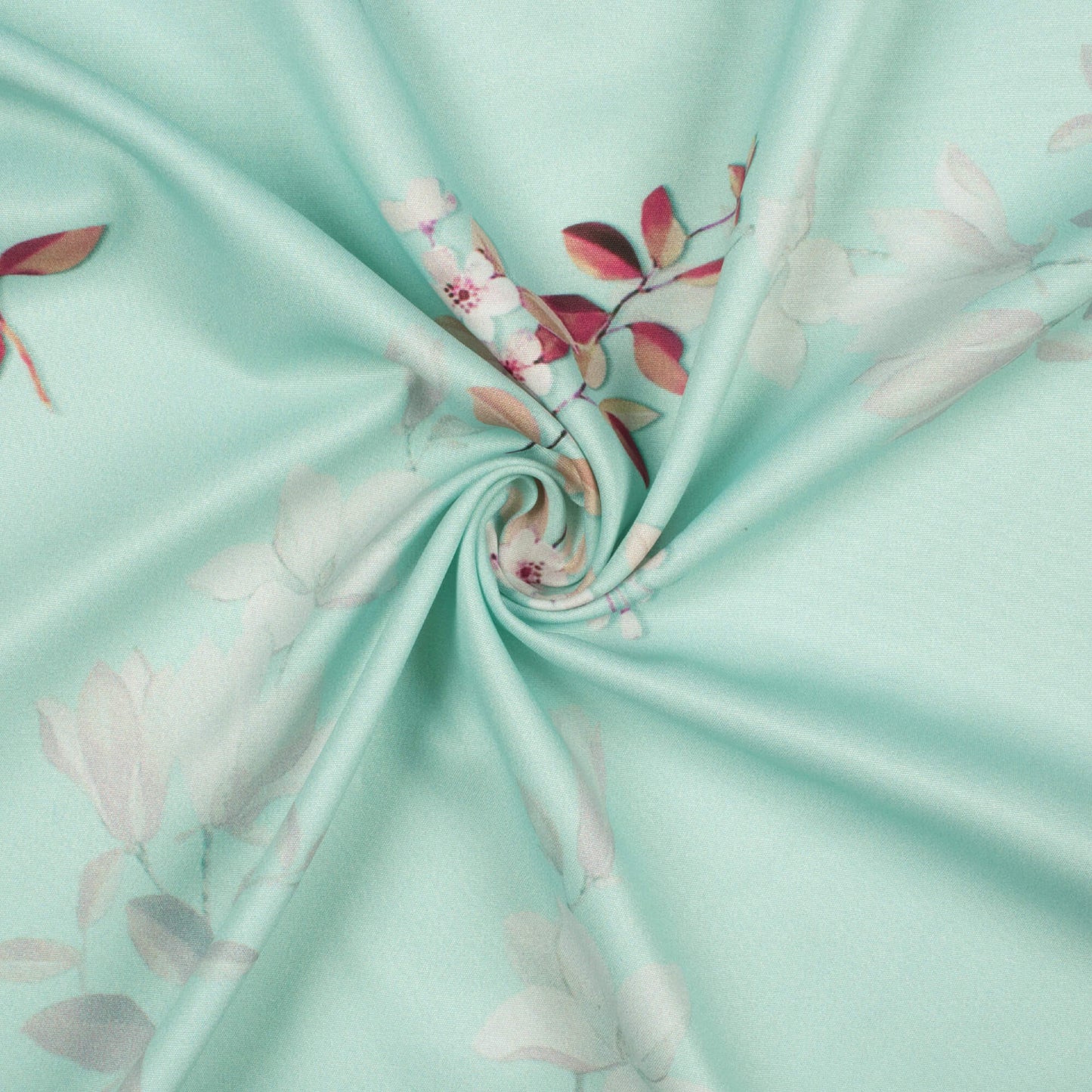 Light Green And Pink Floral Pattern Digital Print Poly Micro Crepe Fabric