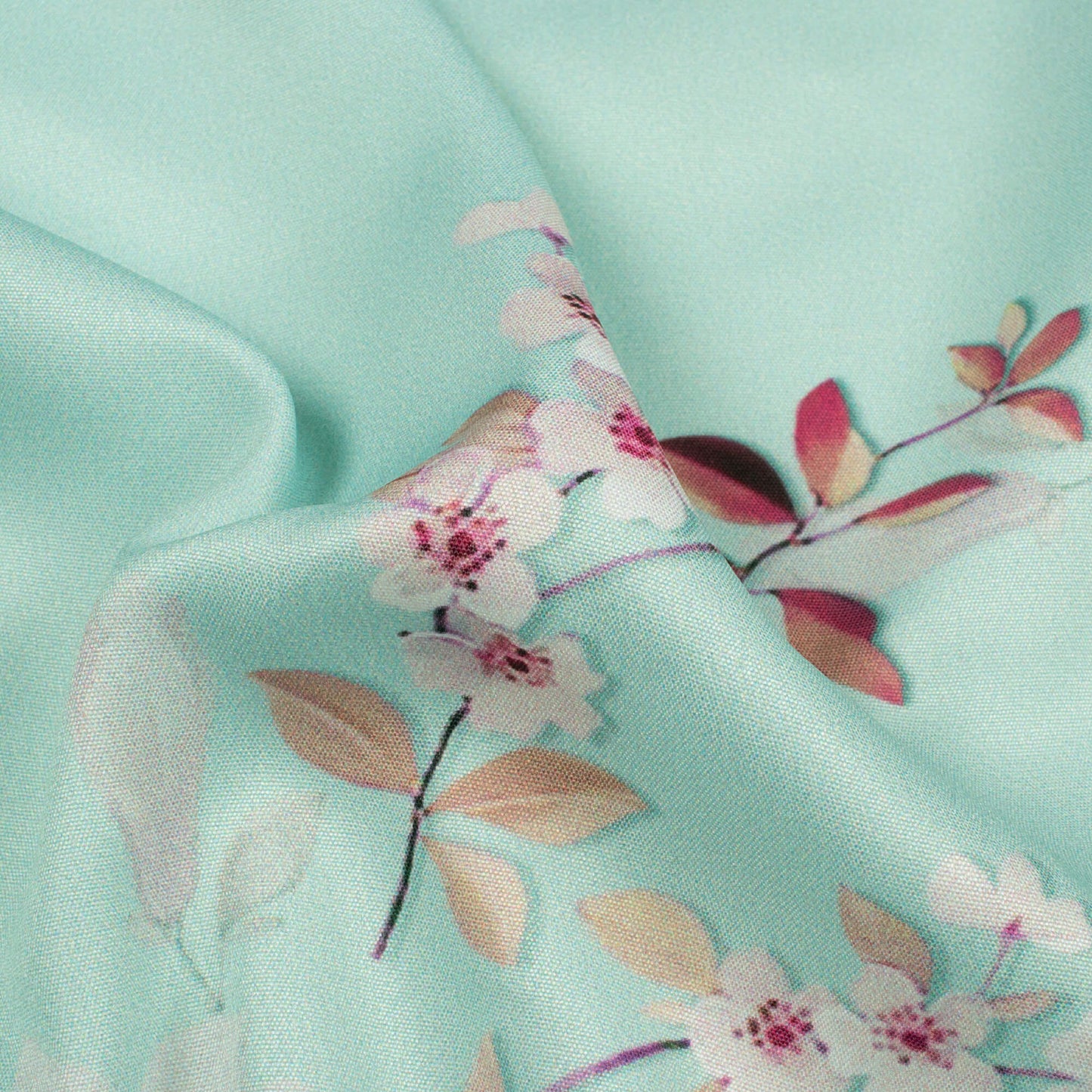 Light Green And Pink Floral Pattern Digital Print Poly Micro Crepe Fabric