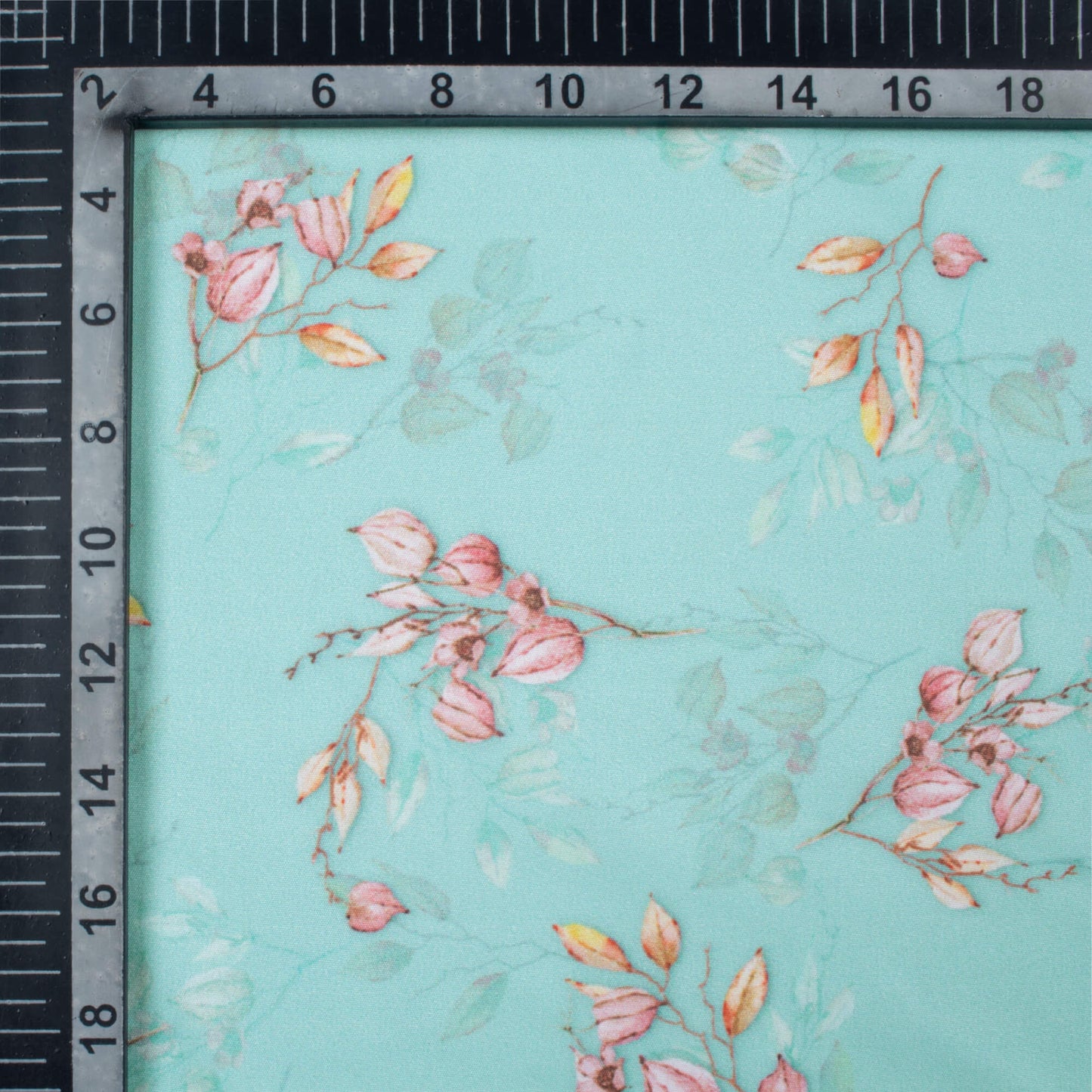 Sky Blue And Pink Floral Pattern Digital Print Poly Micro Crepe Fabric
