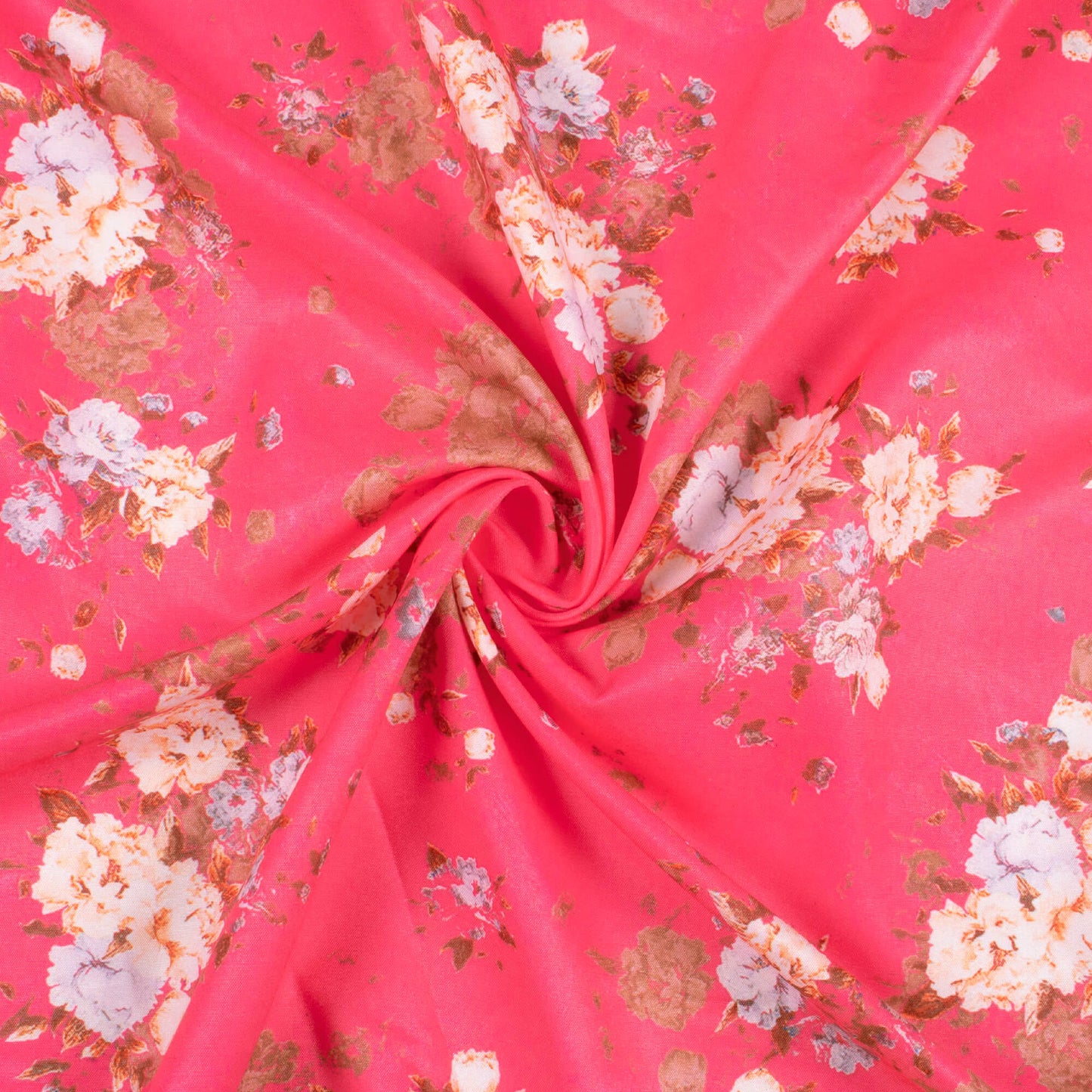 Fandango Pink And Peach Floral Pattern Digital Print Poly Micro Crepe Fabric