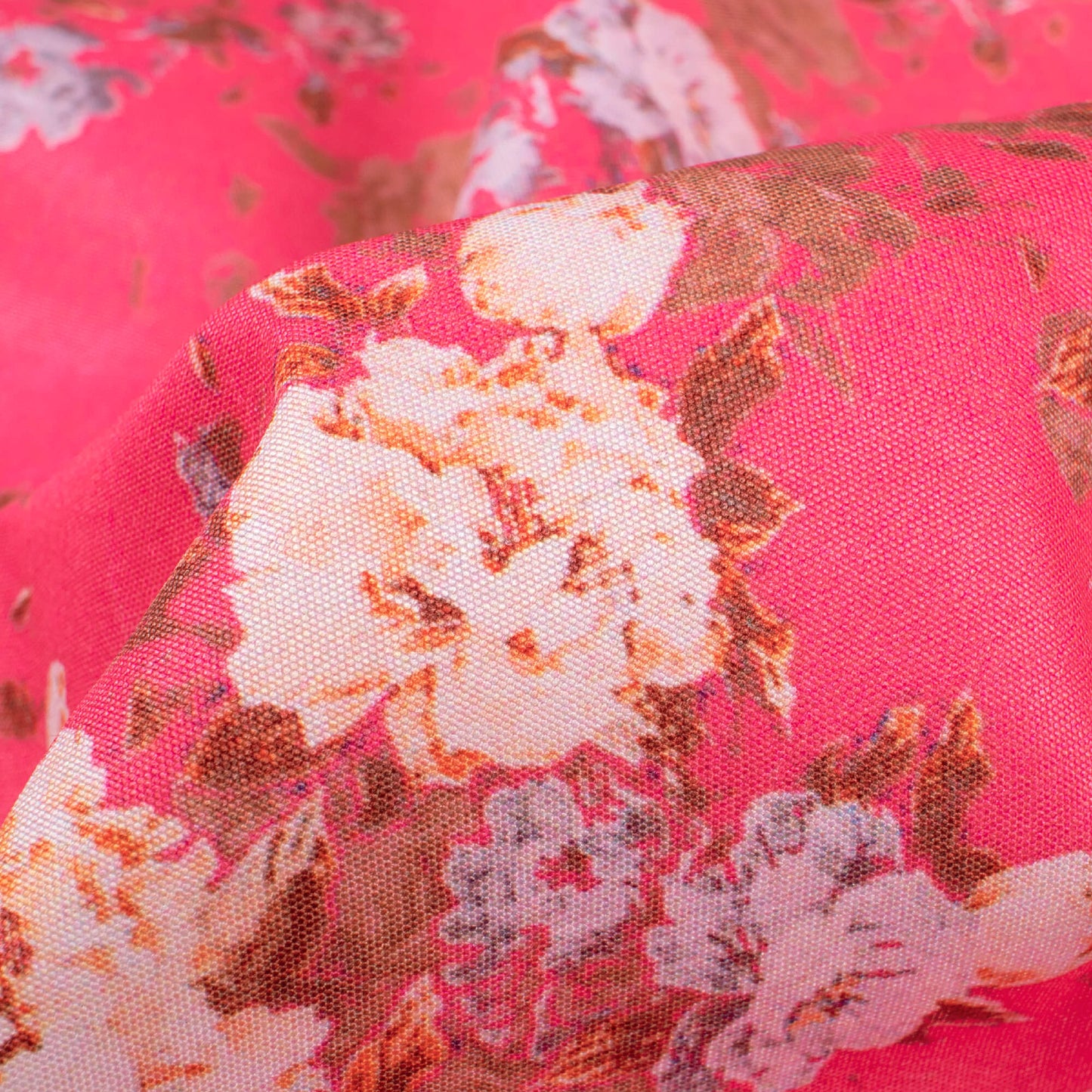 Fandango Pink And Peach Floral Pattern Digital Print Poly Micro Crepe Fabric