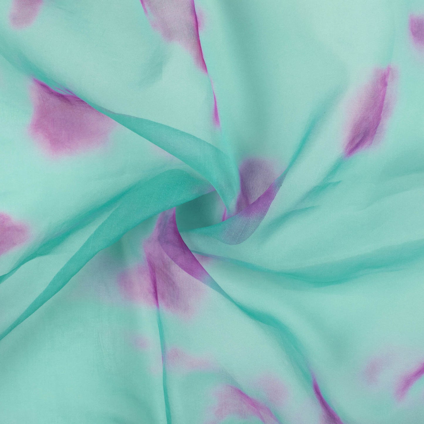 Aquamarine And Pink Tie & Dye Pattern Digital Print Organza Fabric (Width 58 Inches)