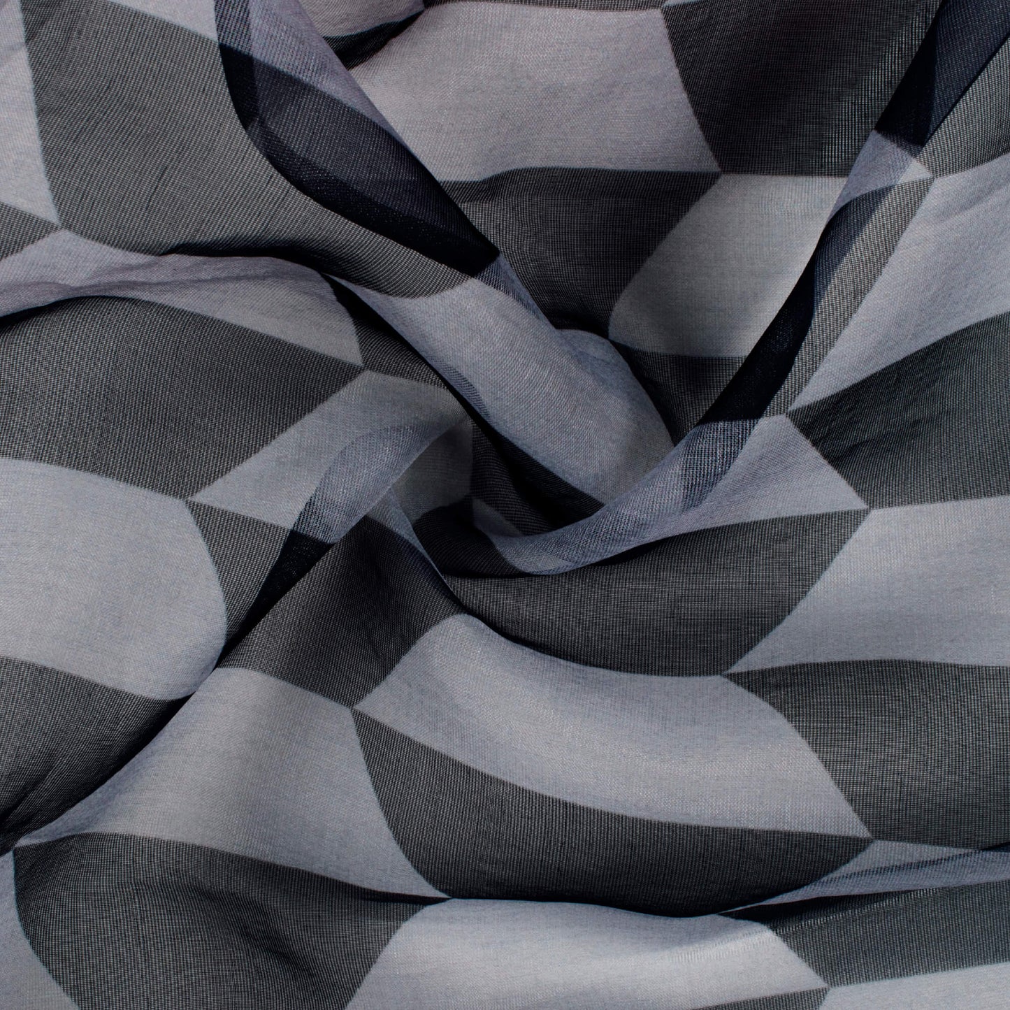 Black And White Geometric Pattern Digital Print Organza Fabric (Width 58 Inches)