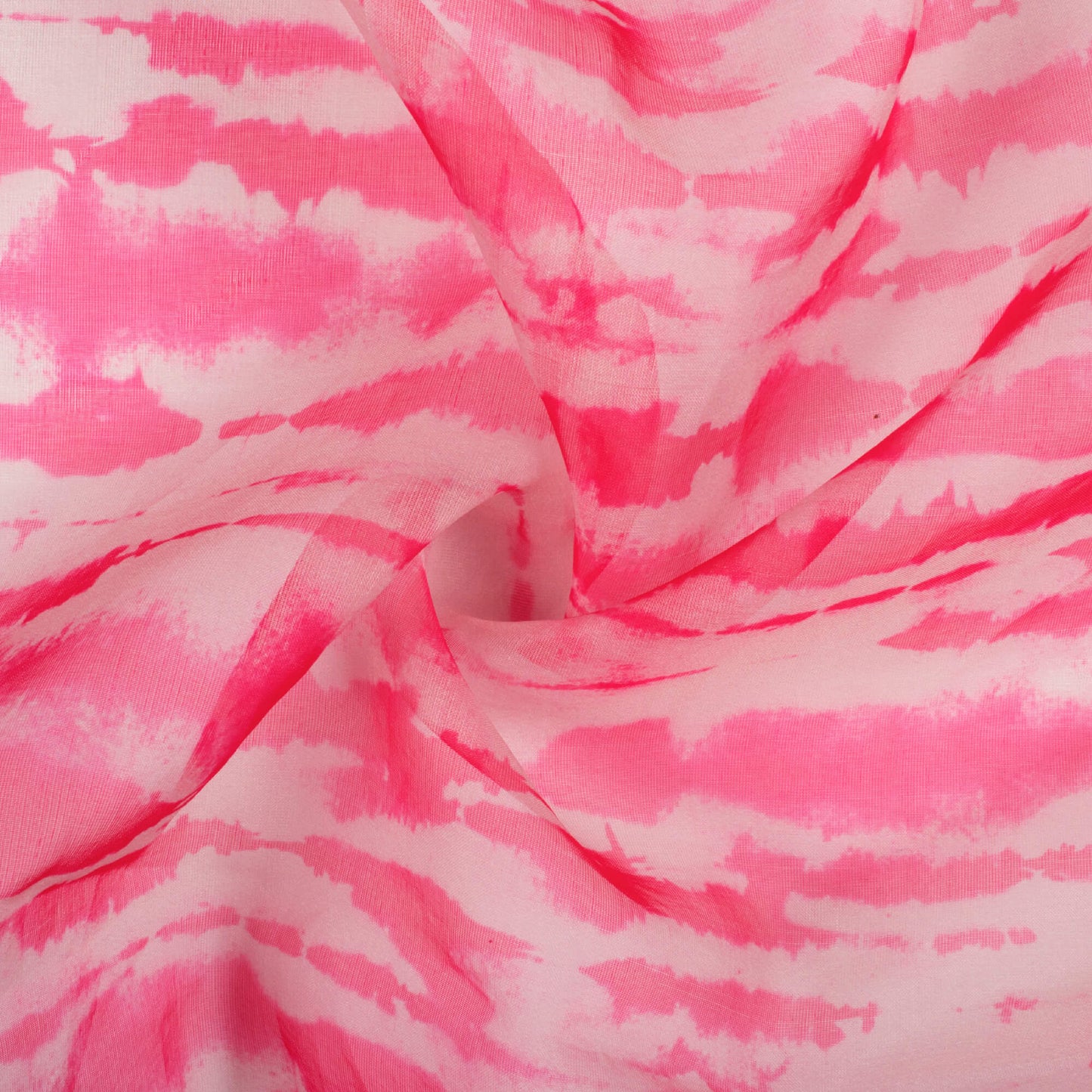 Hot Pink And Beige Shibori Pattern Digital Print Organza Fabric (Width 58 Inches)