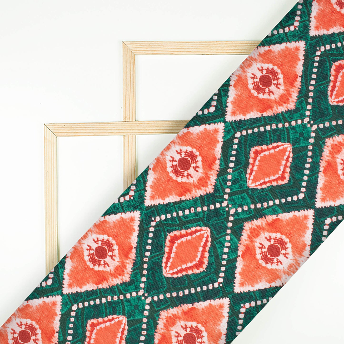 Sacramento Green And Blush Red Geometric Pattern Digital Print Poly Linen Slub Fabric