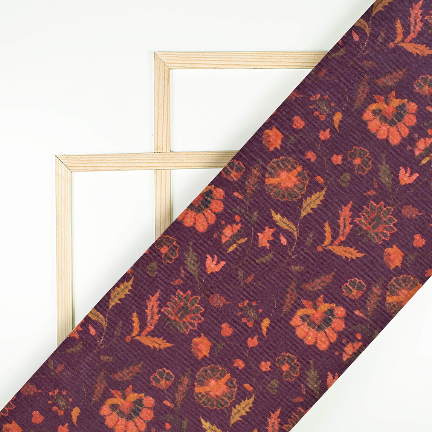 Pecan Brown And Orange Floral Pattern Digital Print Poly Linen Slub Fabric
