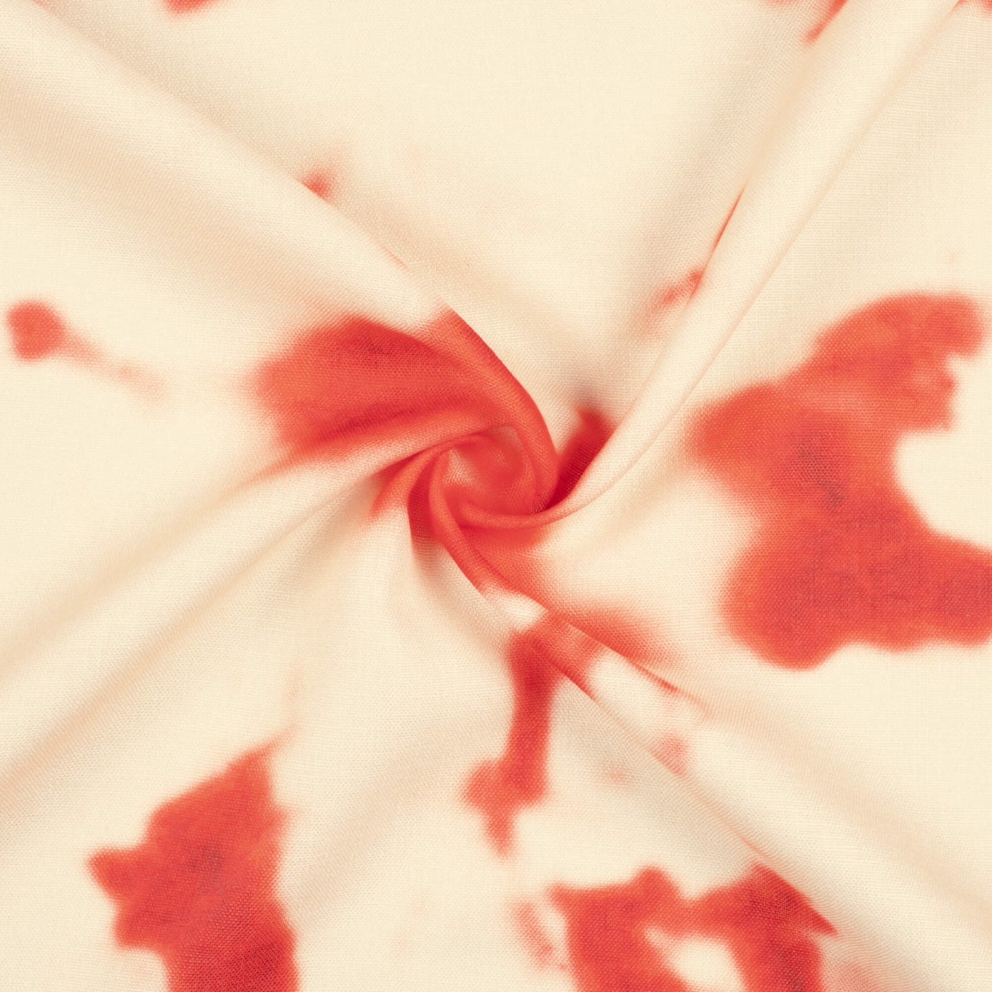 Ivory Cream And Cherry Red Tye And Dye Pattern Digital Print Poly Linen Slub Fabric