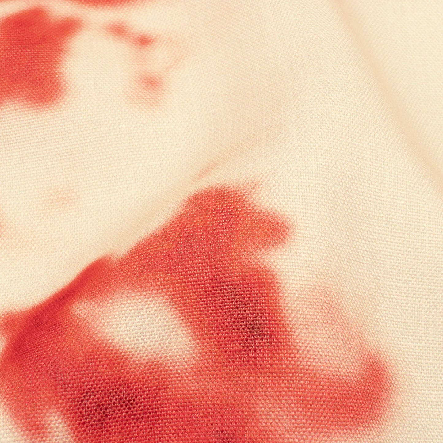 Ivory Cream And Cherry Red Tye And Dye Pattern Digital Print Poly Linen Slub Fabric