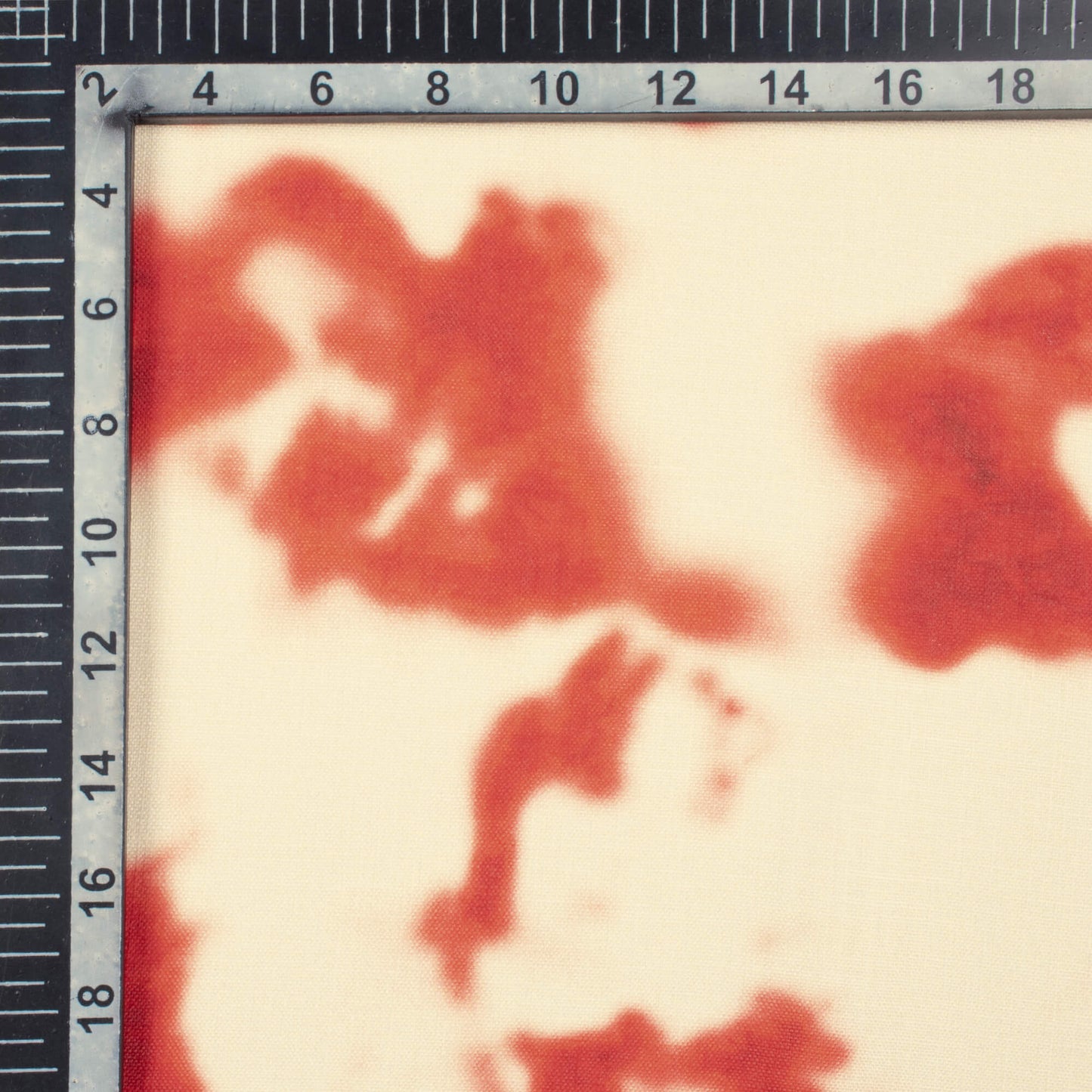 Ivory Cream And Cherry Red Tye And Dye Pattern Digital Print Poly Linen Slub Fabric