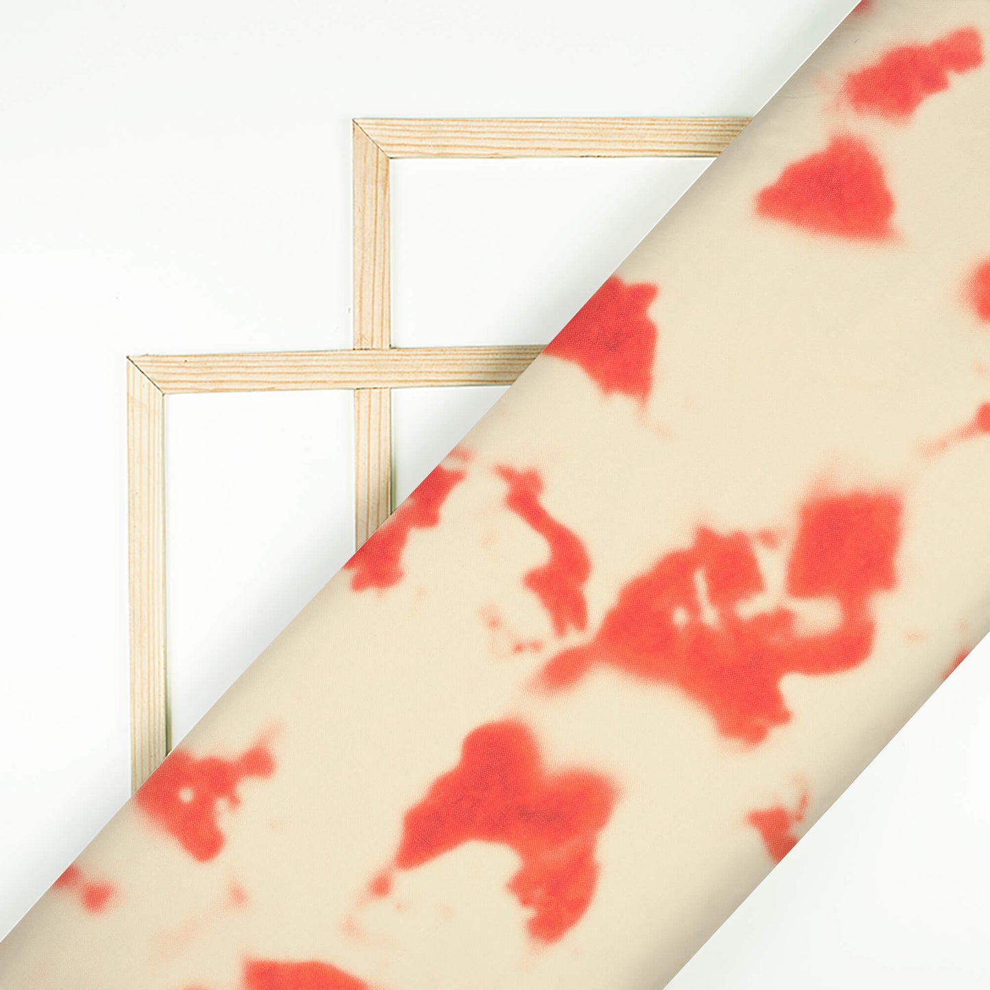 Ivory Cream And Cherry Red Tye And Dye Pattern Digital Print Poly Linen Slub Fabric