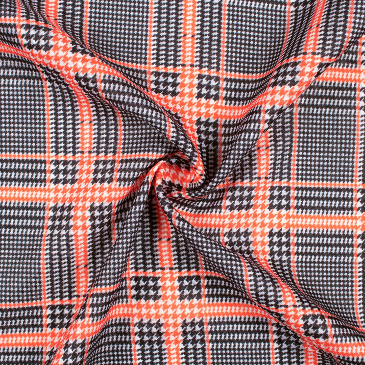 Black And Orange Checks Pattern Digital Print Poly Linen Slub Fabric